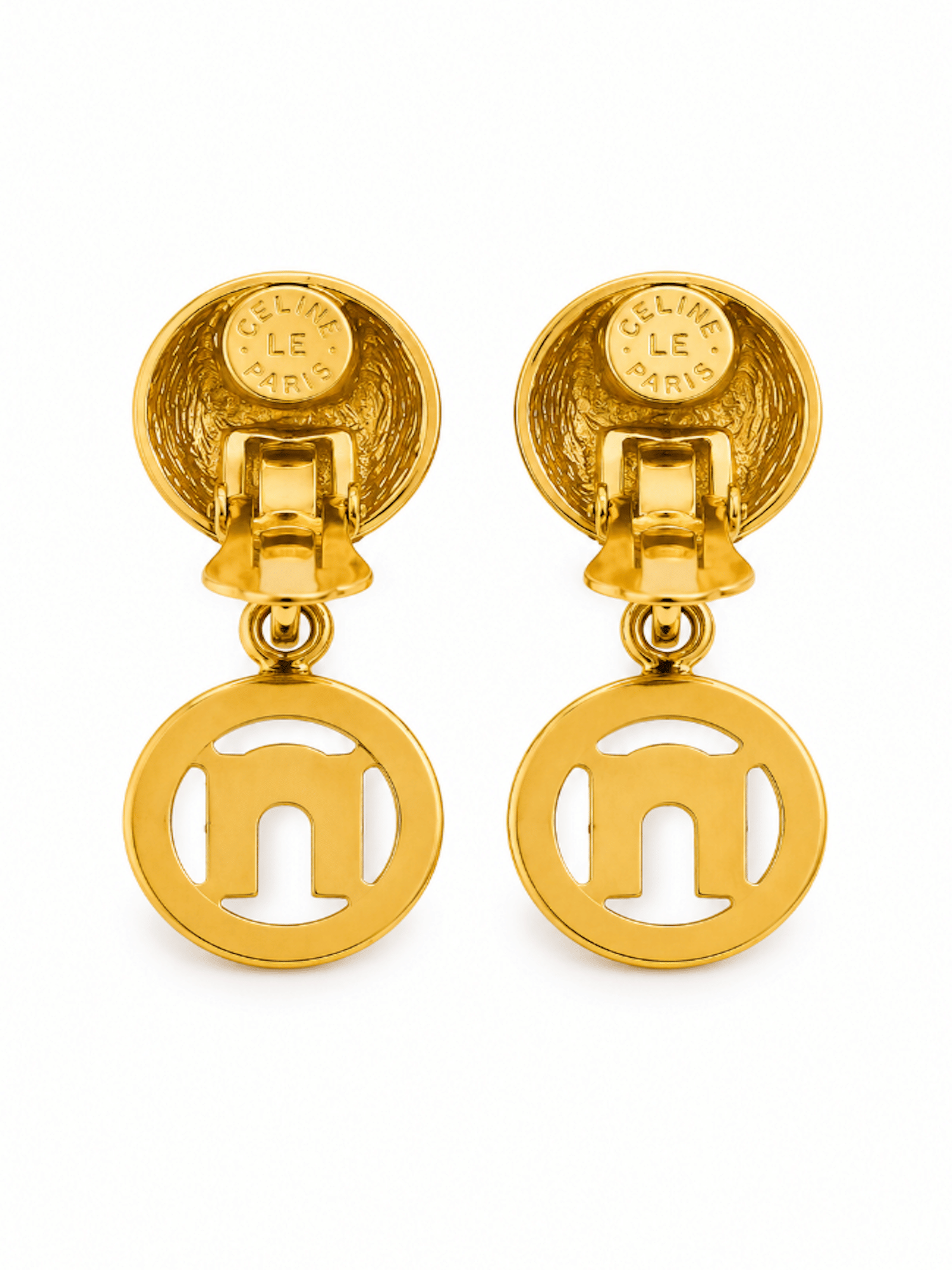 Celine 24K Logo Dangling Clip On Earrings