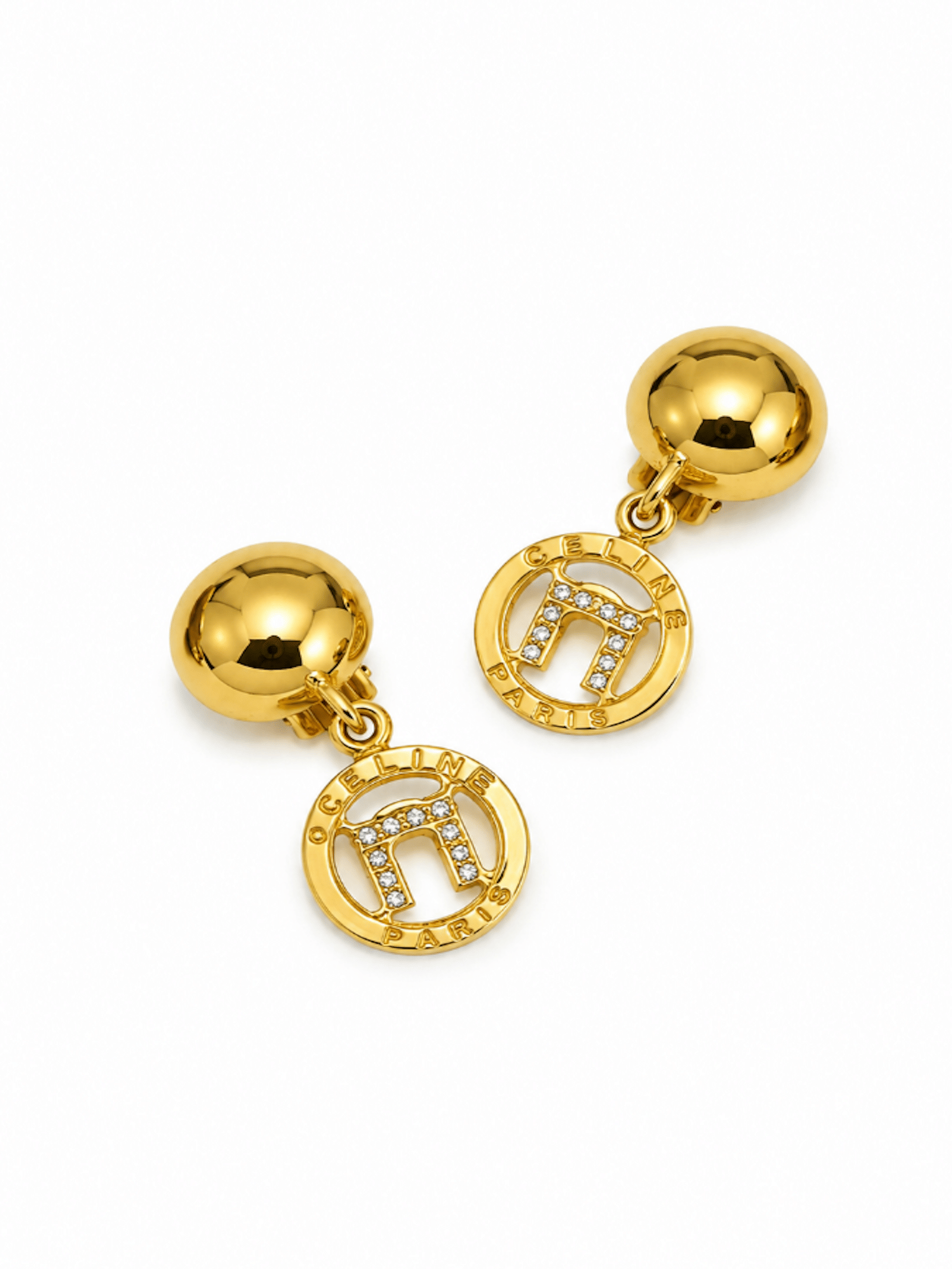 Celine 24K Logo Dangling Clip On Earrings