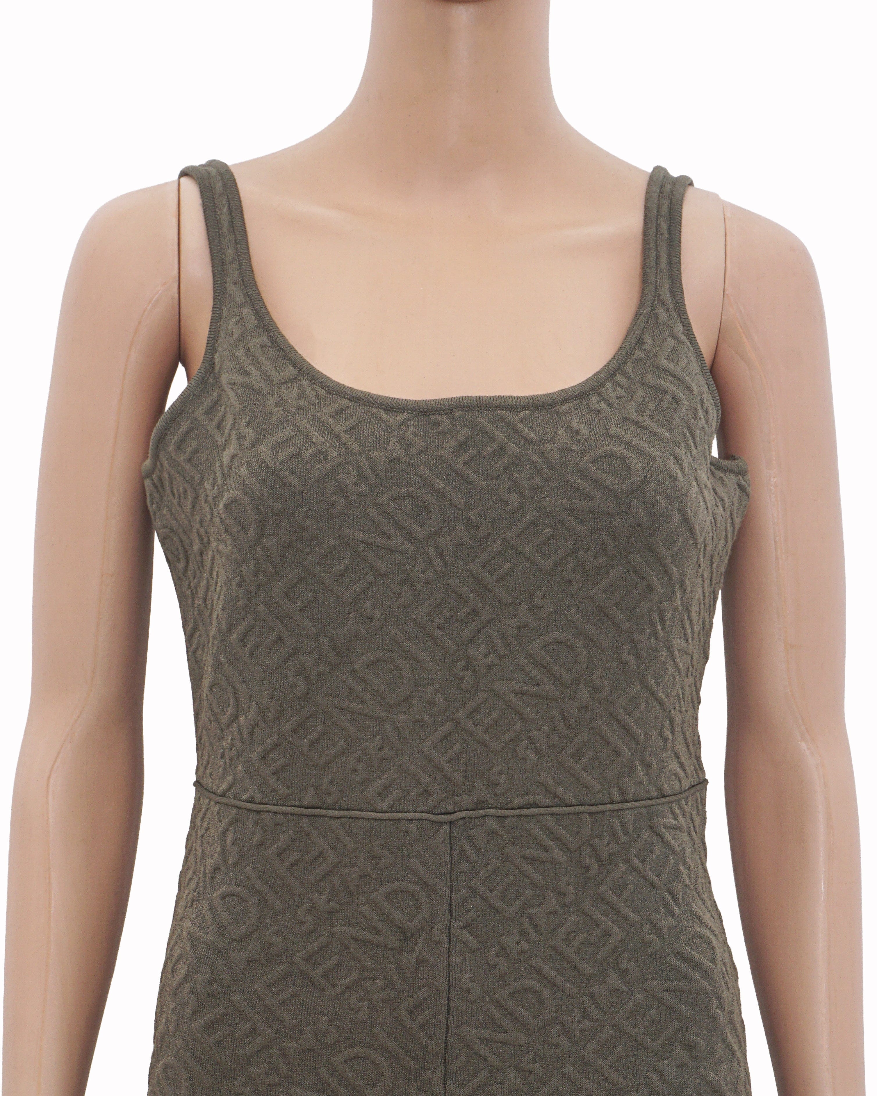 Fendi Olive Green Tonal FF Logo Knit Jumpsuit