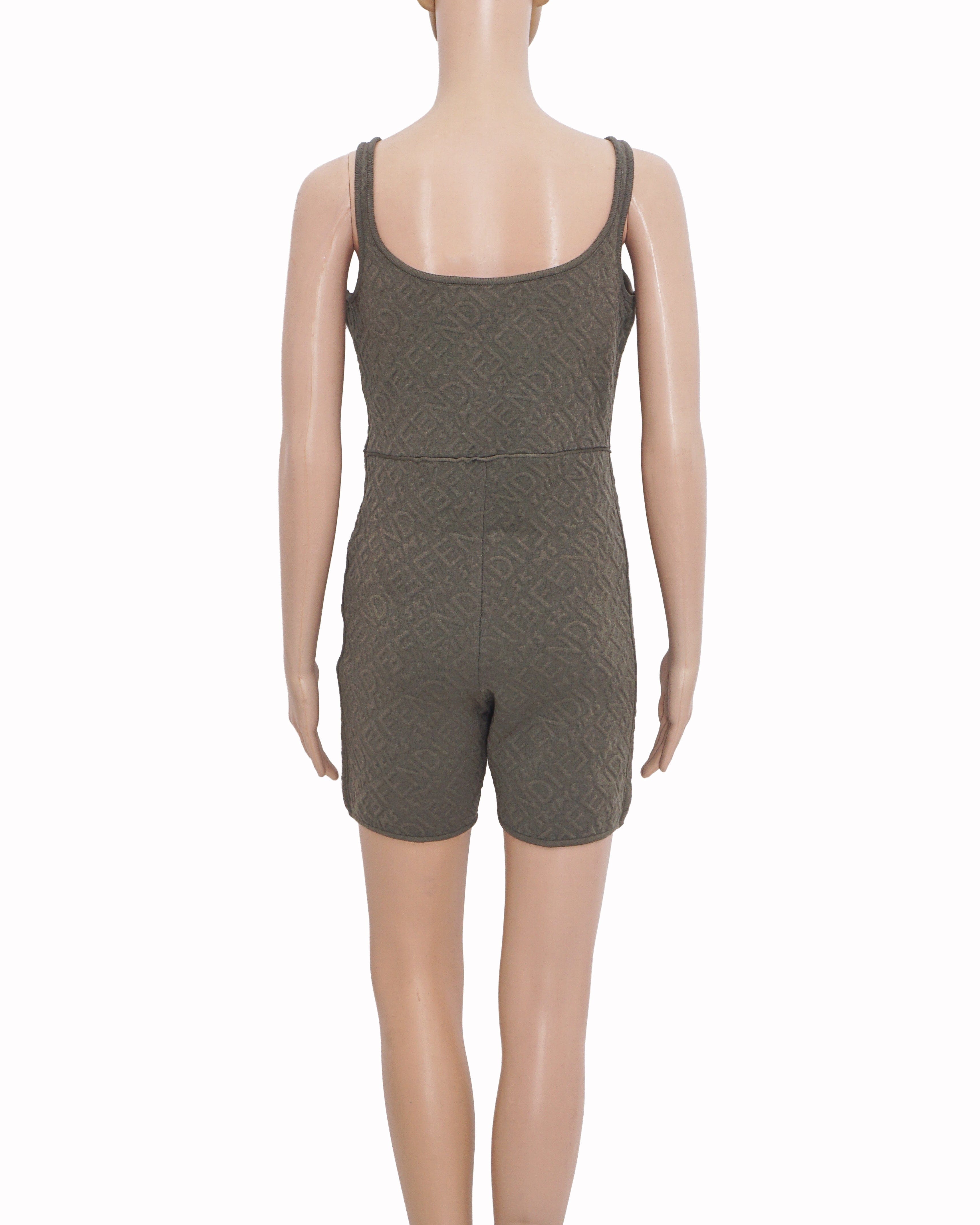 Fendi Olive Green Tonal FF Logo Knit Jumpsuit