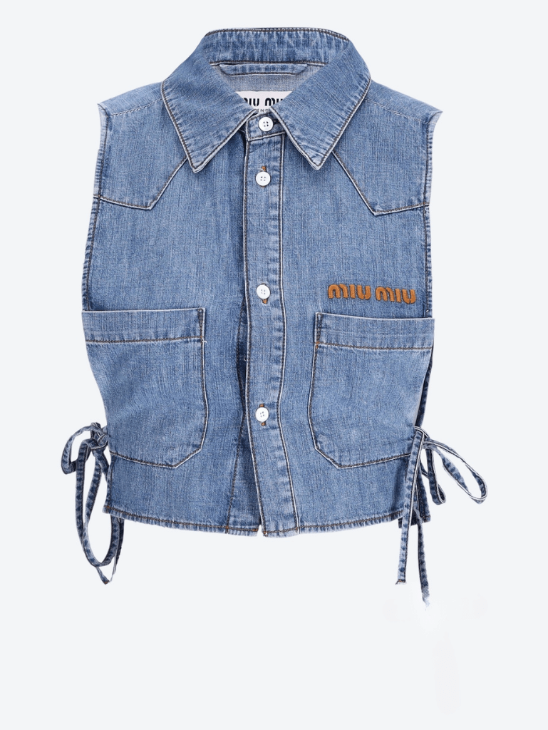MIU MIU Cropped chambray tie shirt