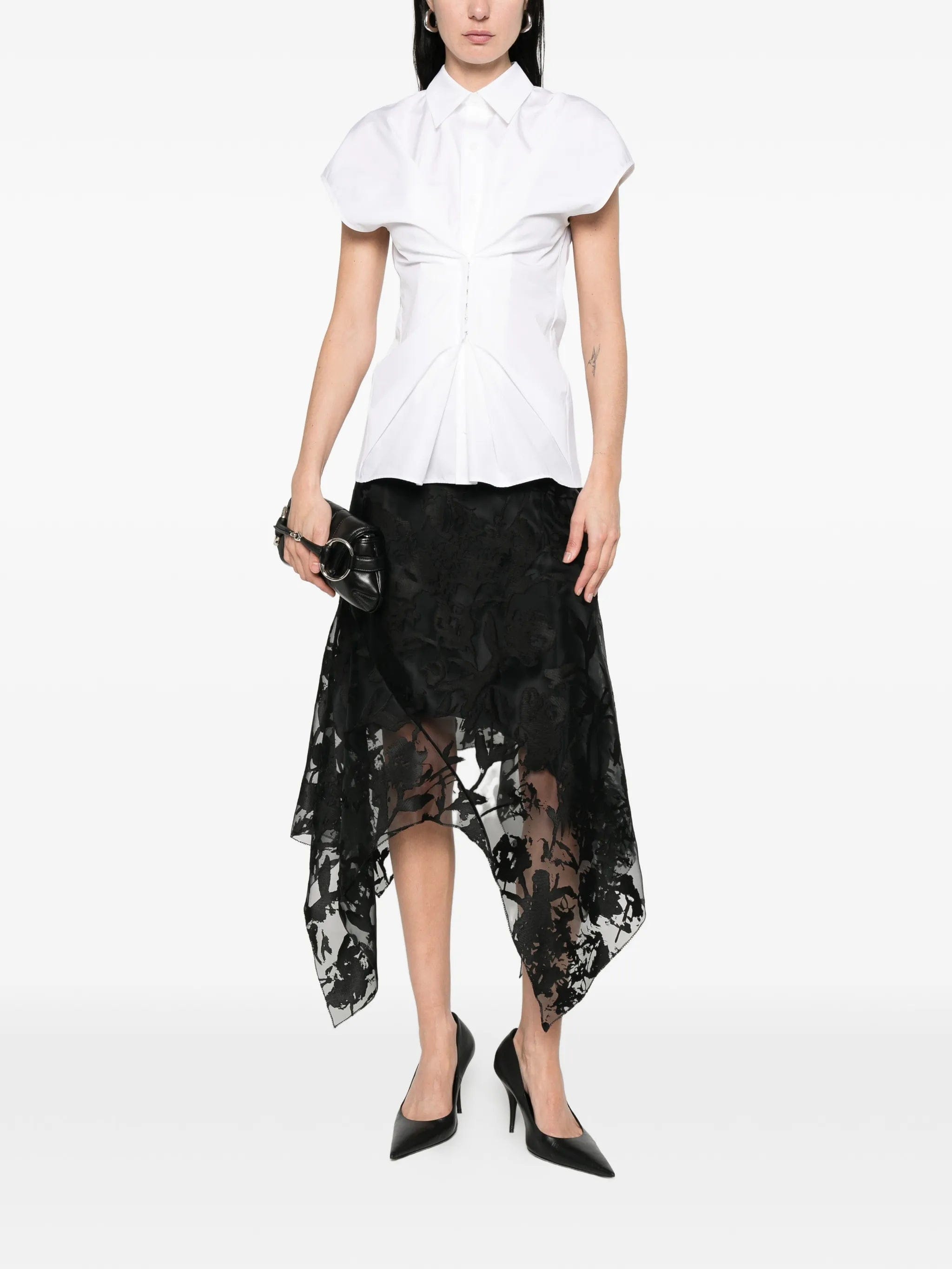 Alexander McQueen gathered short - sleeved shirt