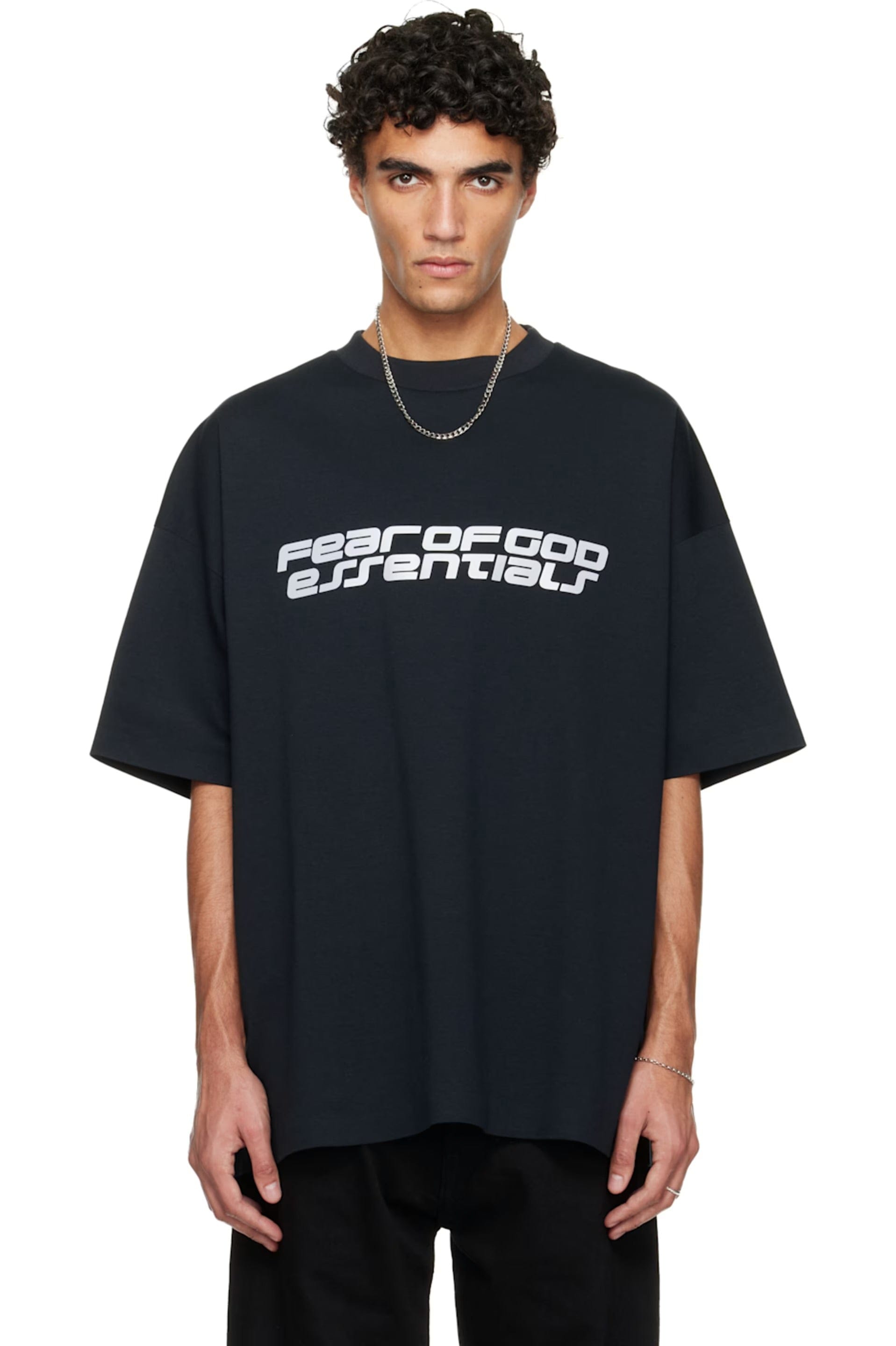 Fear Of God Essentials Ponte 90’s T-Shirt Vintage Black with Reflective Logo (FW25)
