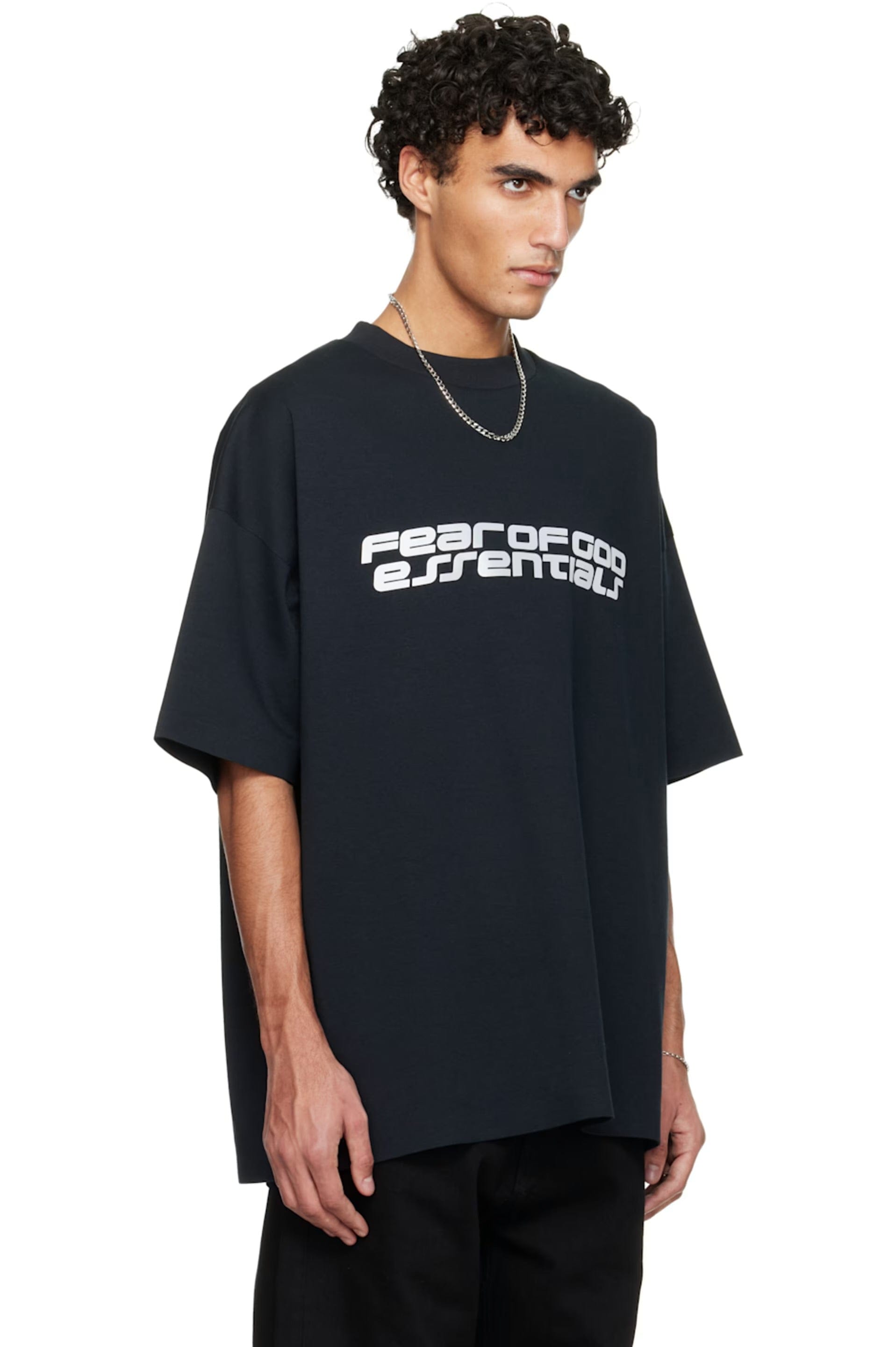 Fear Of God Essentials Ponte 90’s T-Shirt Vintage Black with Reflective Logo (FW25)