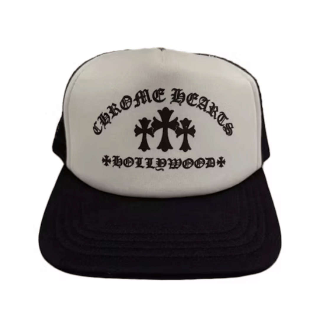 Chrome Hearts Hollywood Cross King Taco Trucker Cap Black/White