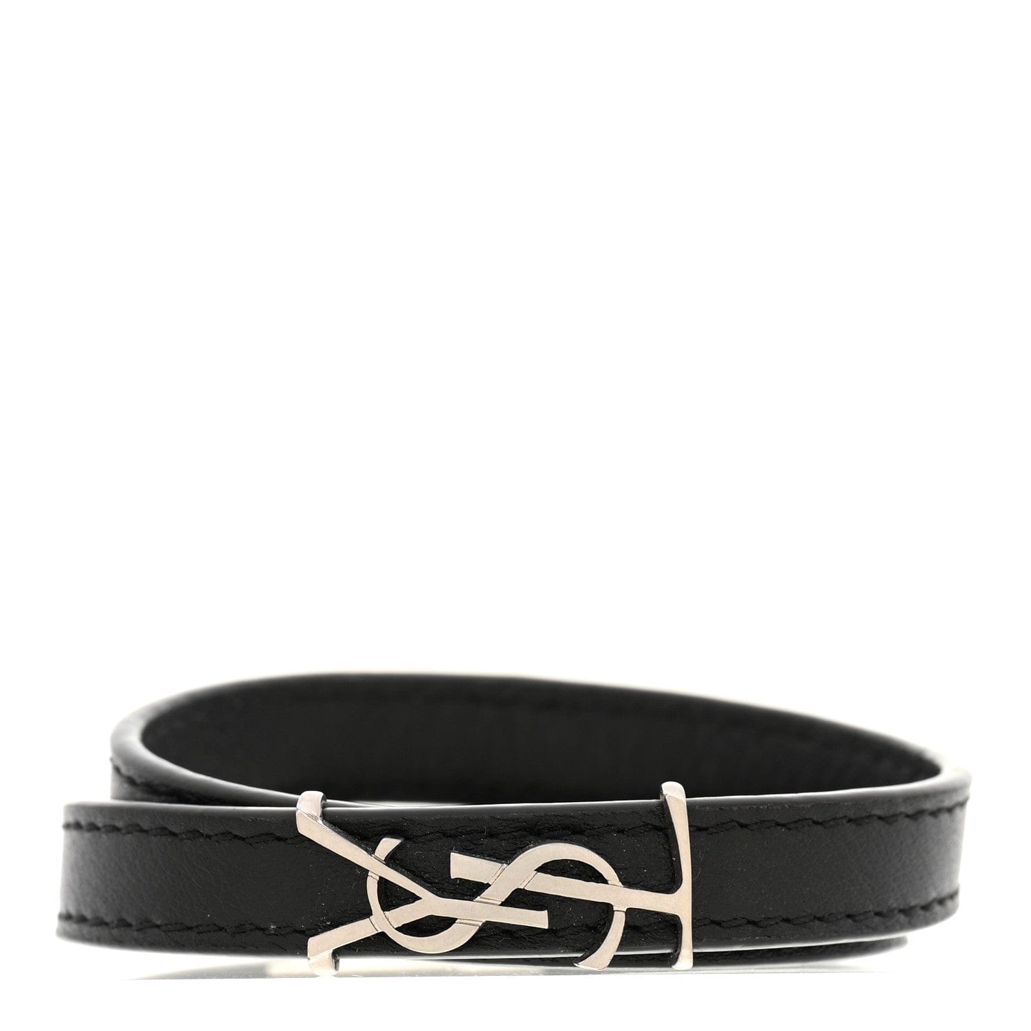 Saint Laurent Calfskin Opyum Double Wrap Bracelet Black