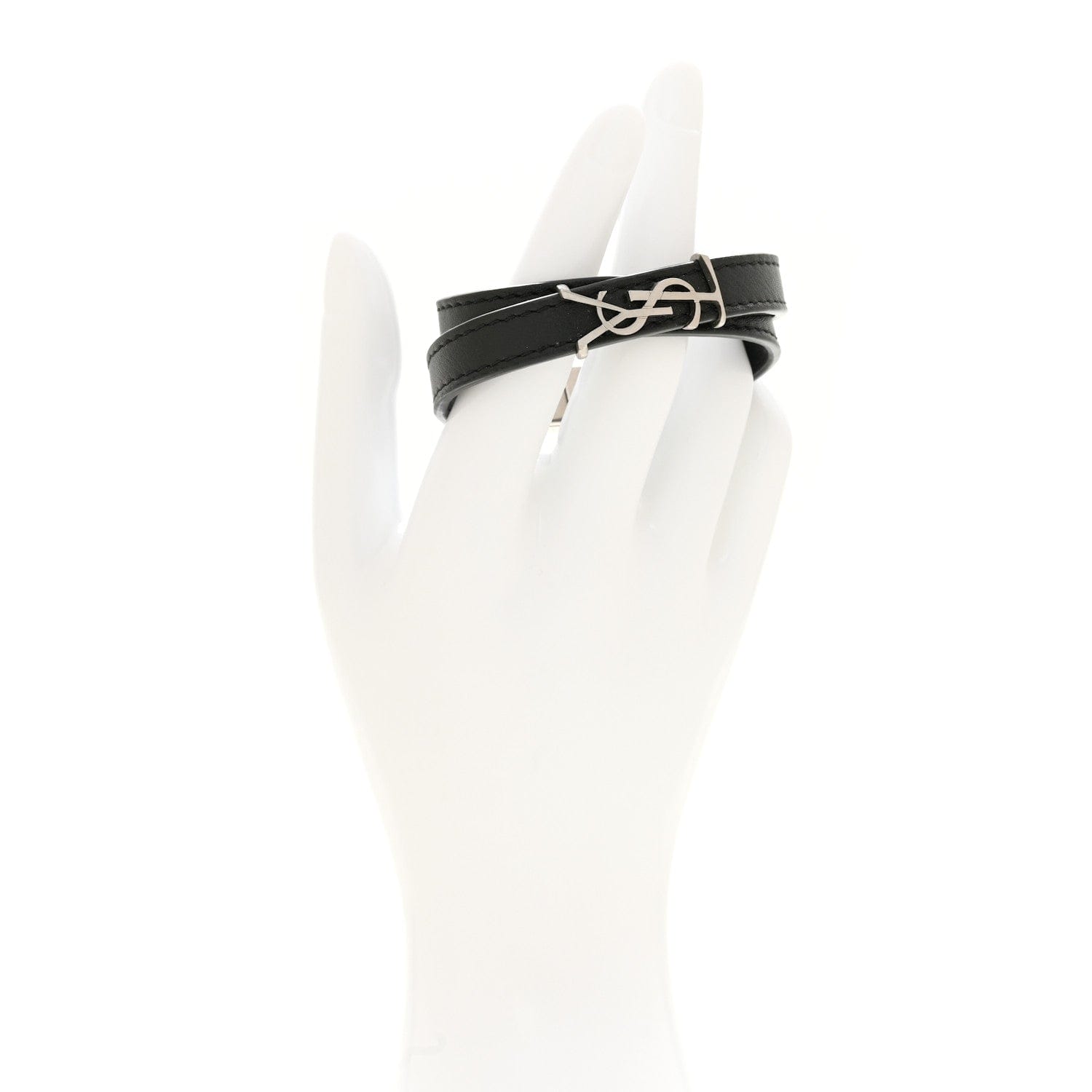Saint Laurent Calfskin Opyum Double Wrap Bracelet Black