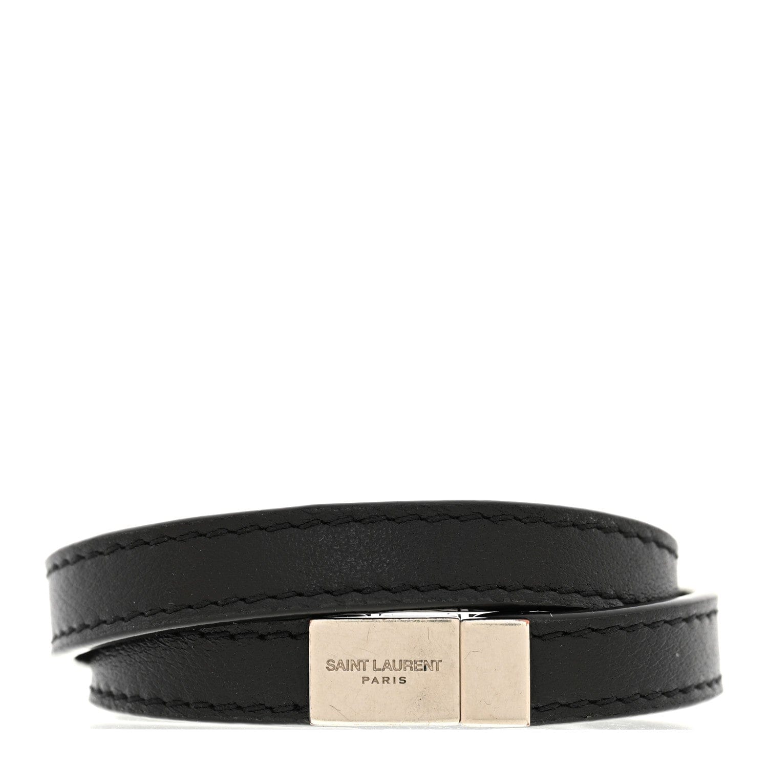 Saint Laurent Calfskin Opyum Double Wrap Bracelet Black