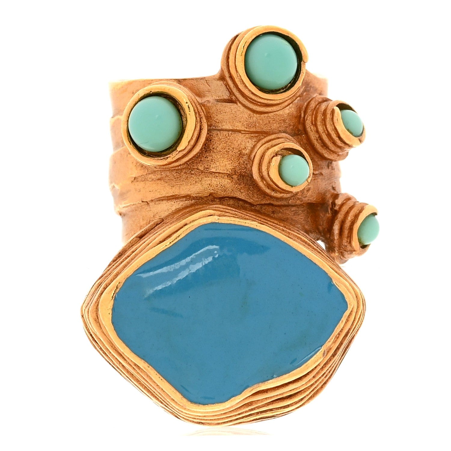 Saint Laurent Enamel Arty Ring 49 5 Gold Turquoise