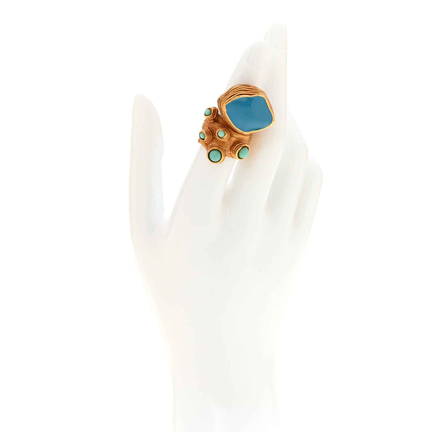 Saint Laurent Enamel Arty Ring 49 5 Gold Turquoise