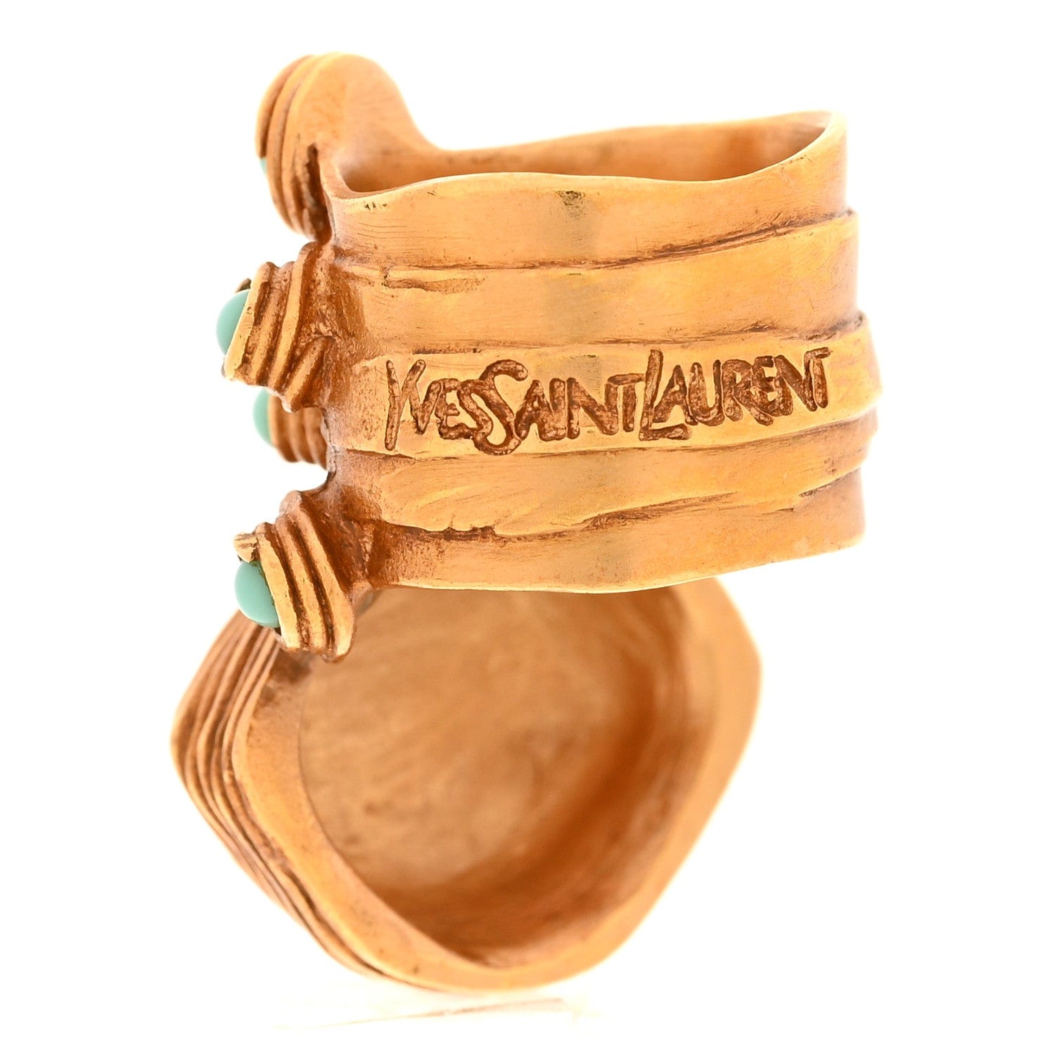Saint Laurent Enamel Arty Ring 49 5 Gold Turquoise