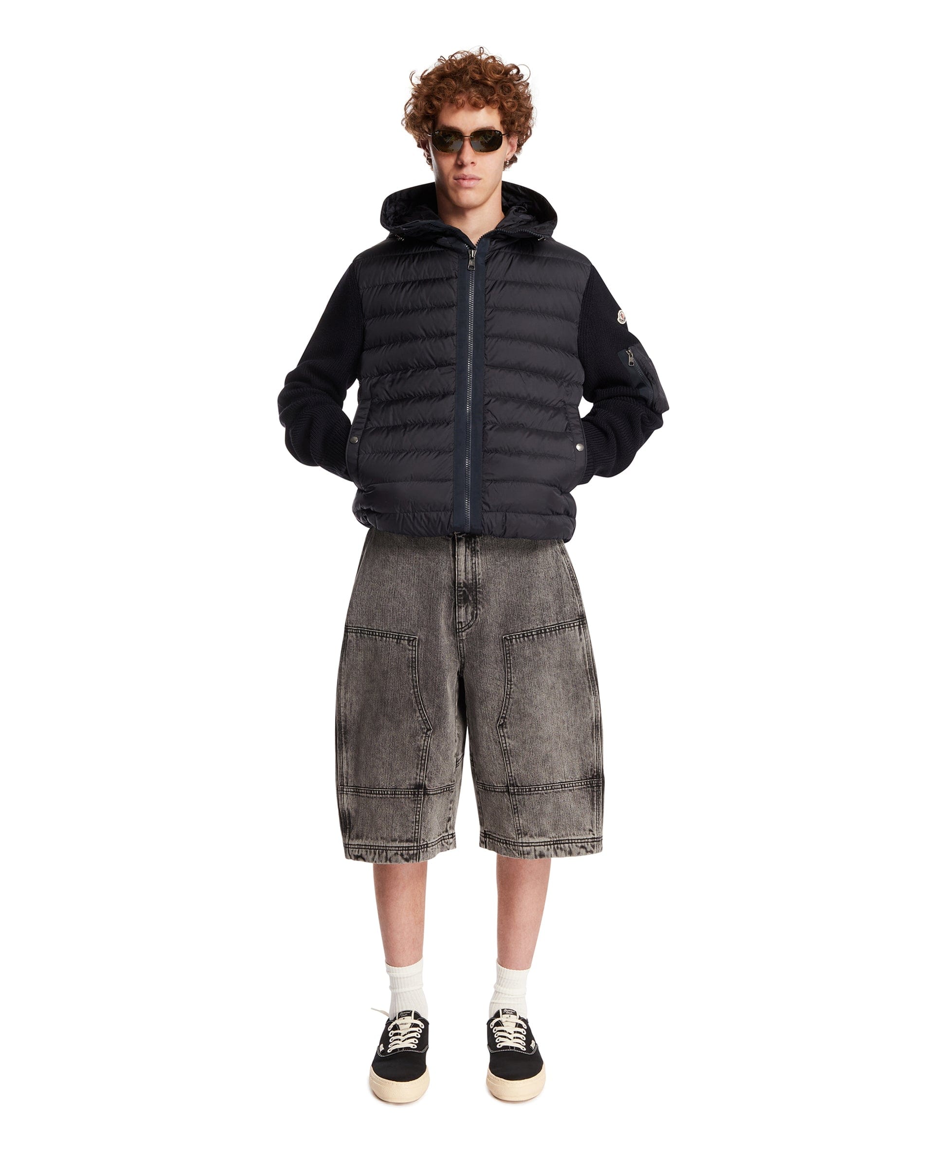 Moncler Cardigan Imbottito In Lana Con Zip Blu