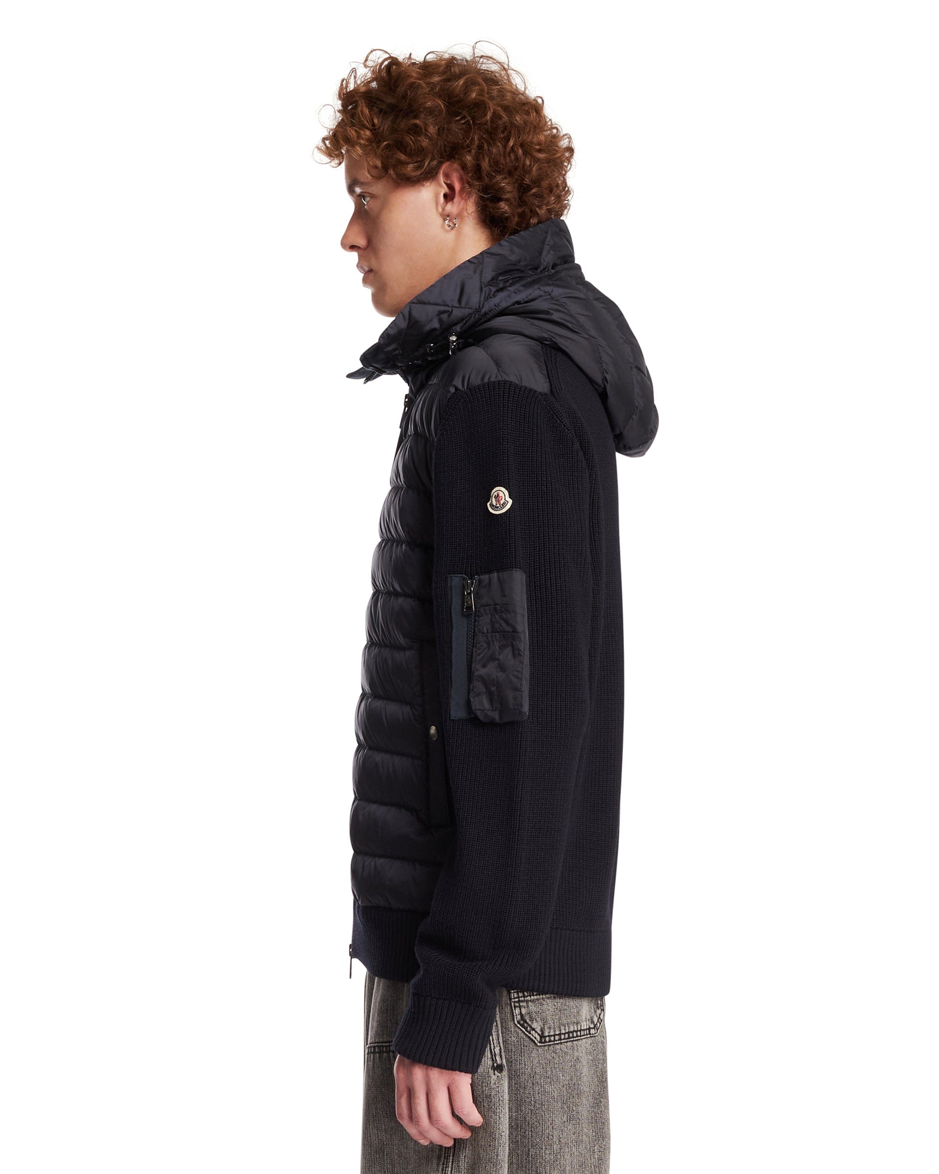 Moncler Cardigan Imbottito In Lana Con Zip Blu