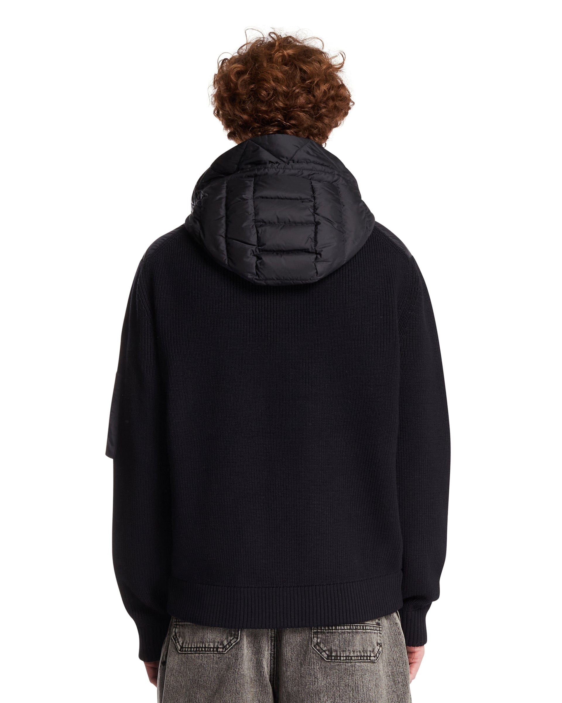 Moncler Cardigan Imbottito In Lana Con Zip Blu