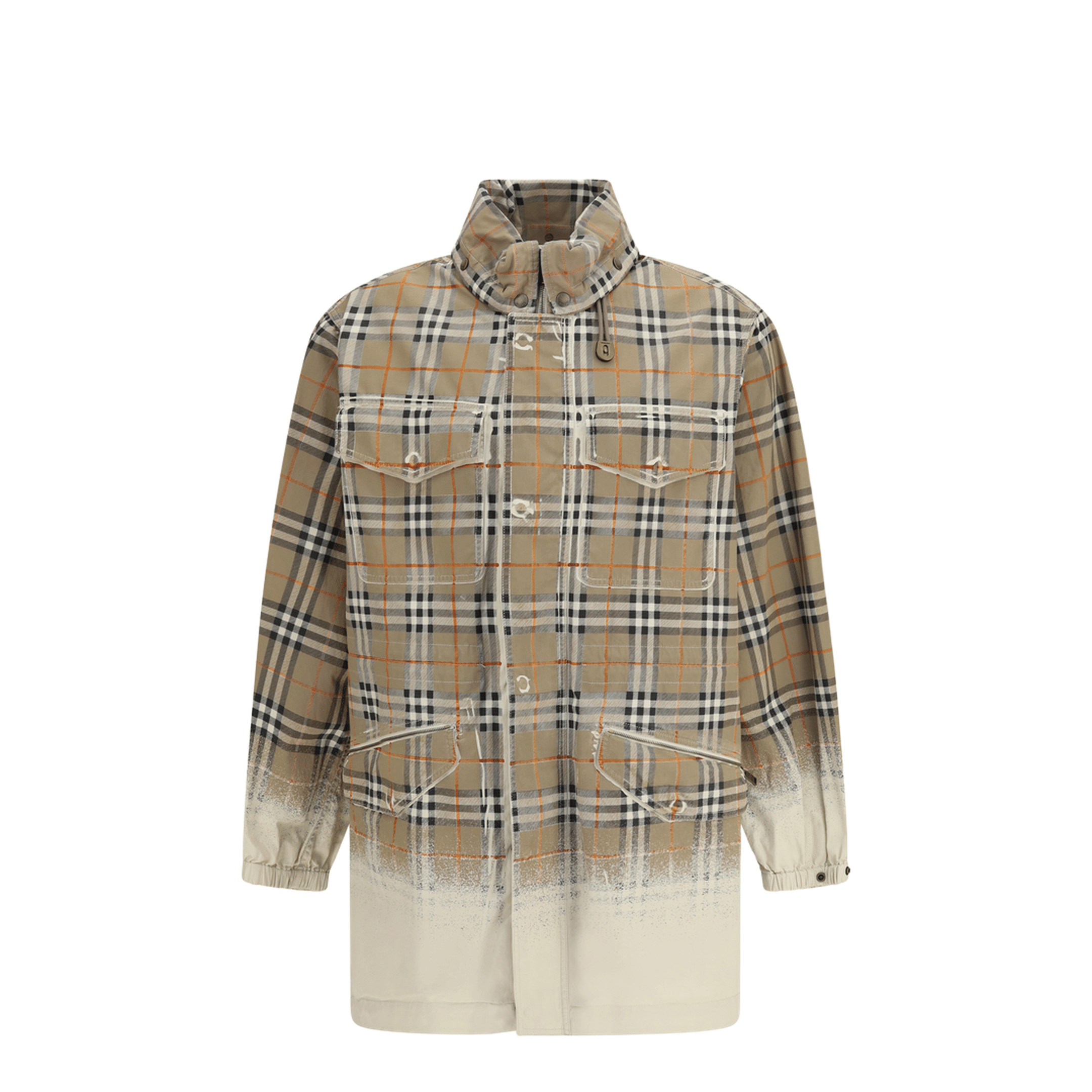 Burberry Gabardine Parka With Faded Check Print