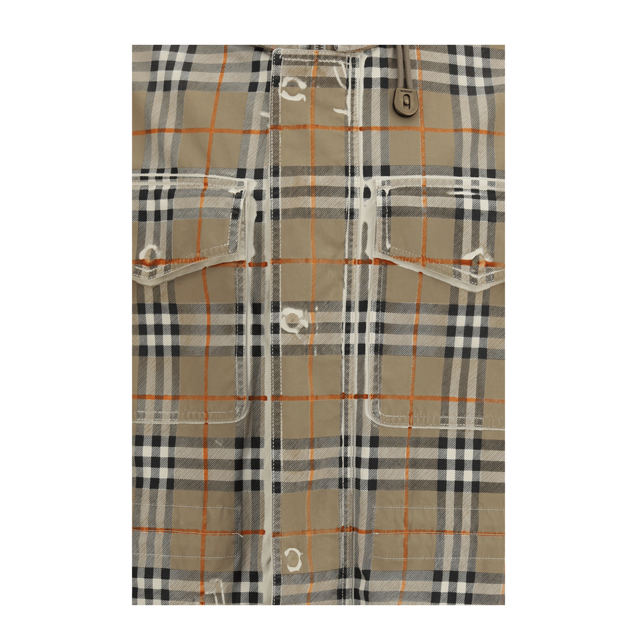 Burberry Gabardine Parka With Faded Check Print