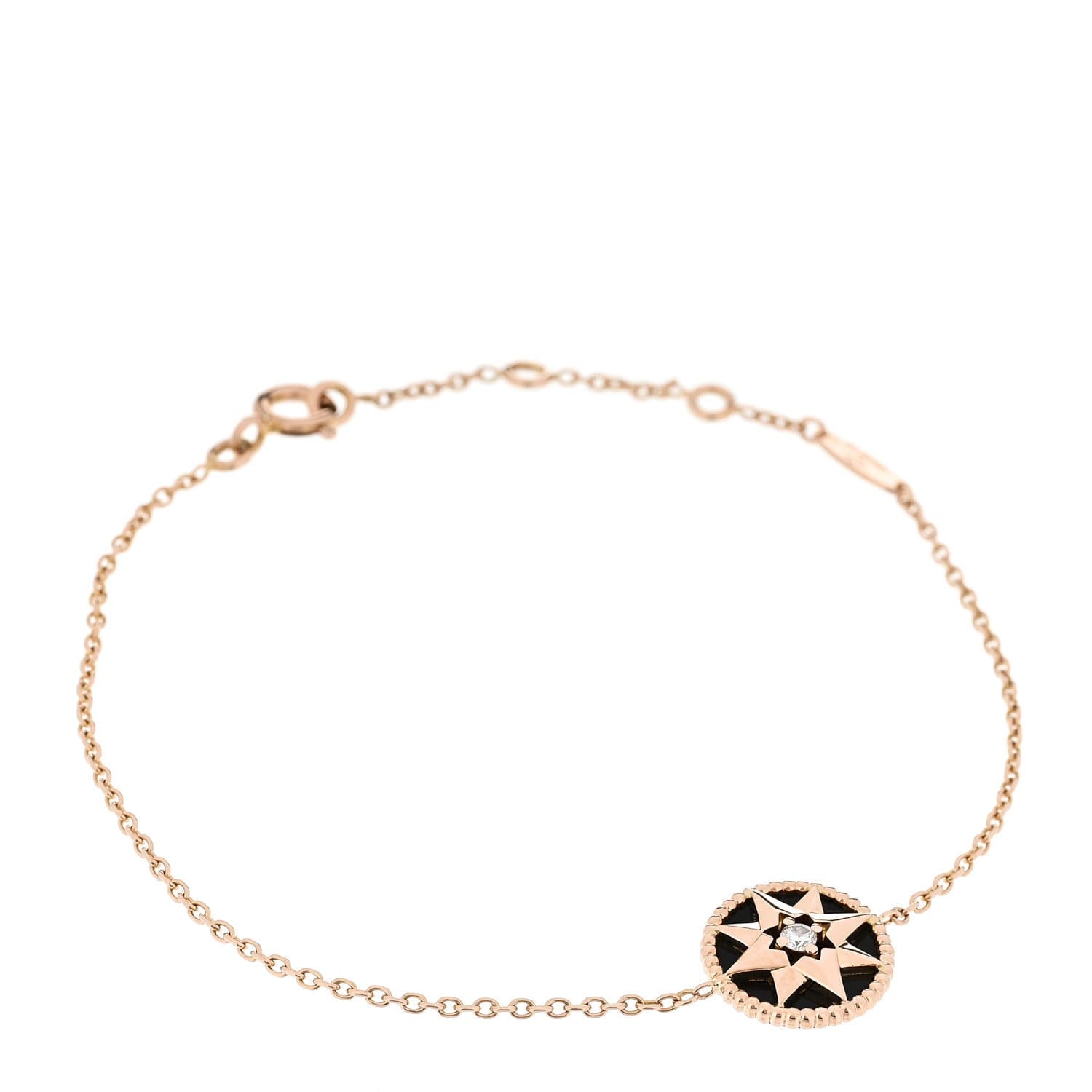 Christian Dior 18K Rose Gold Diamond Black Onyx Rose Des Vents Bracelet