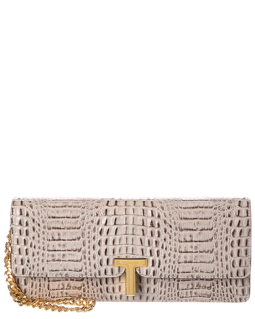 Tom Ford T Plaque Reptile - Embossed Leather Wallet On chain