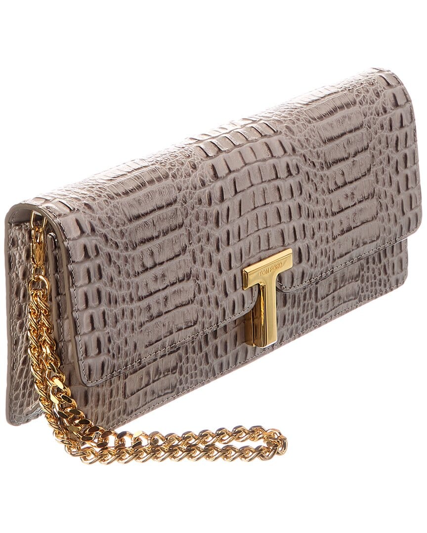 Tom Ford T Plaque Reptile - Embossed Leather Wallet On chain