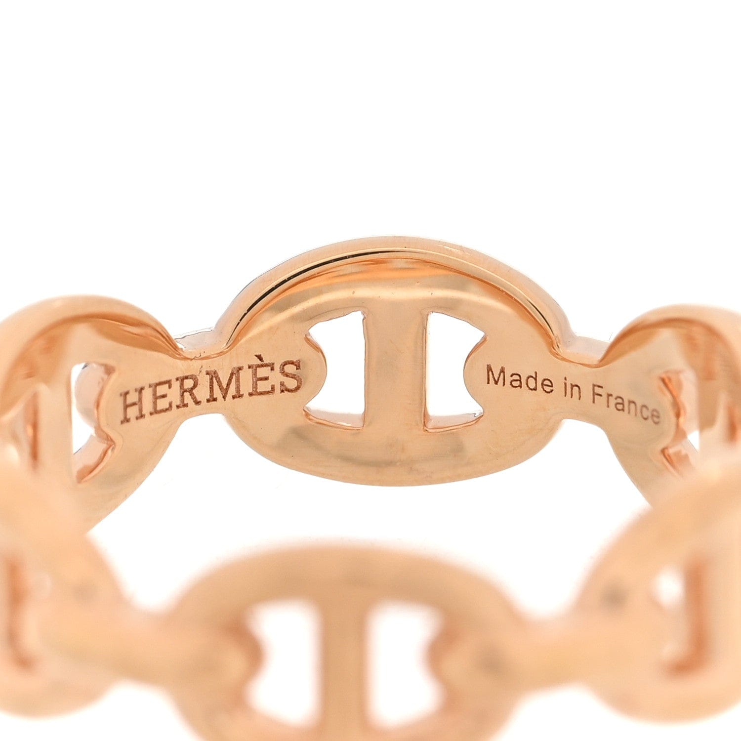 Hermes 18K Rose Gold PM Chaine d'Ancre Enchainee Ring 50 5.25