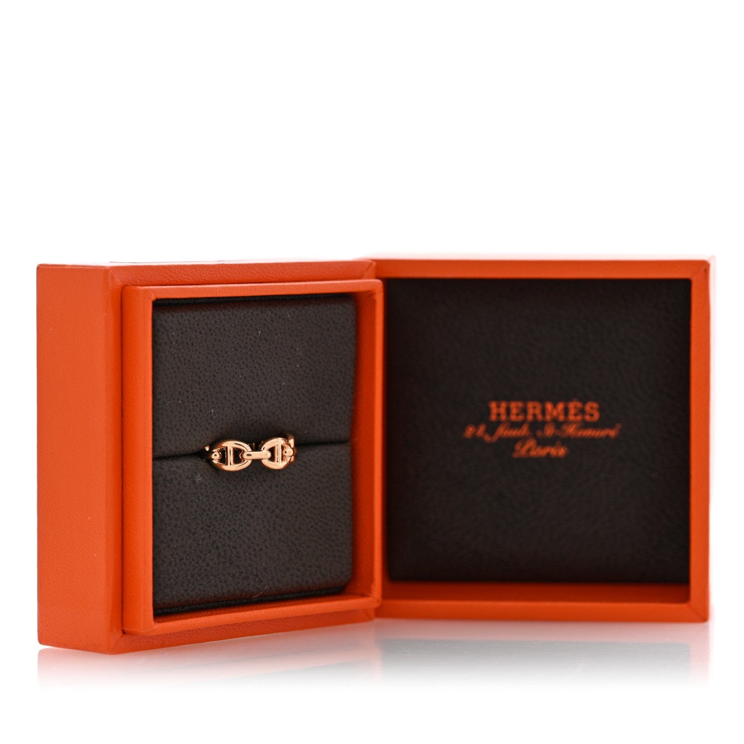 Hermes 18K Rose Gold PM Chaine d'Ancre Enchainee Ring 50 5.25