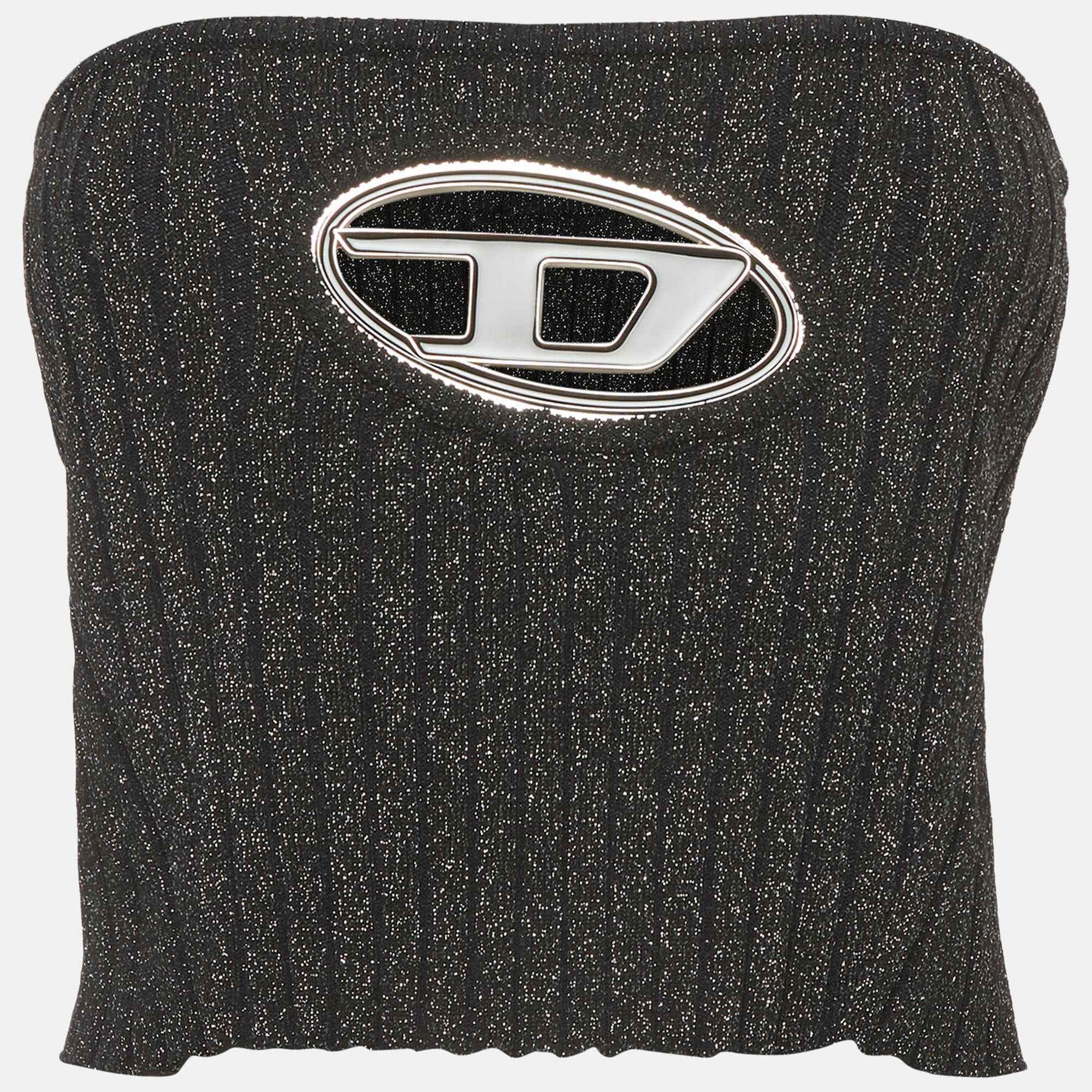 Diesel Black Lurex Knit Logo Detail Tube Top