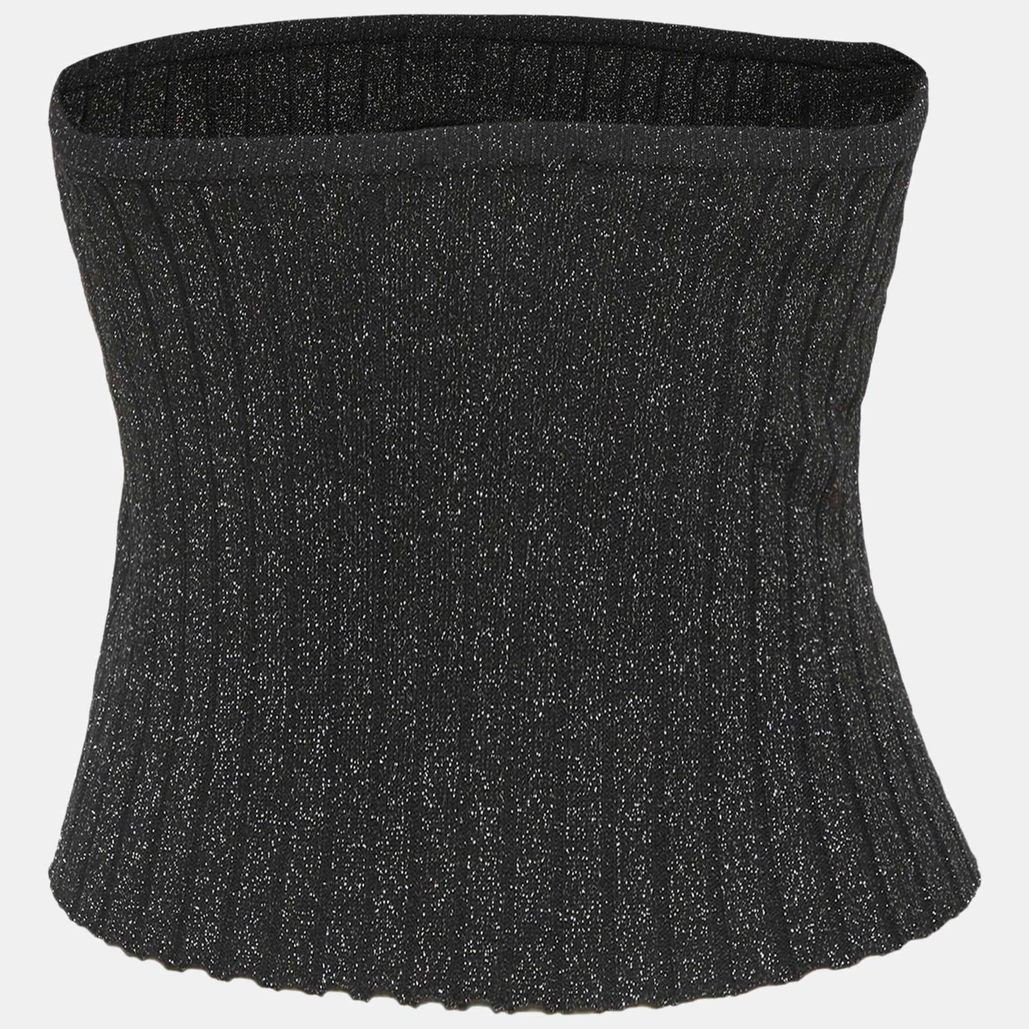 Diesel Black Lurex Knit Logo Detail Tube Top