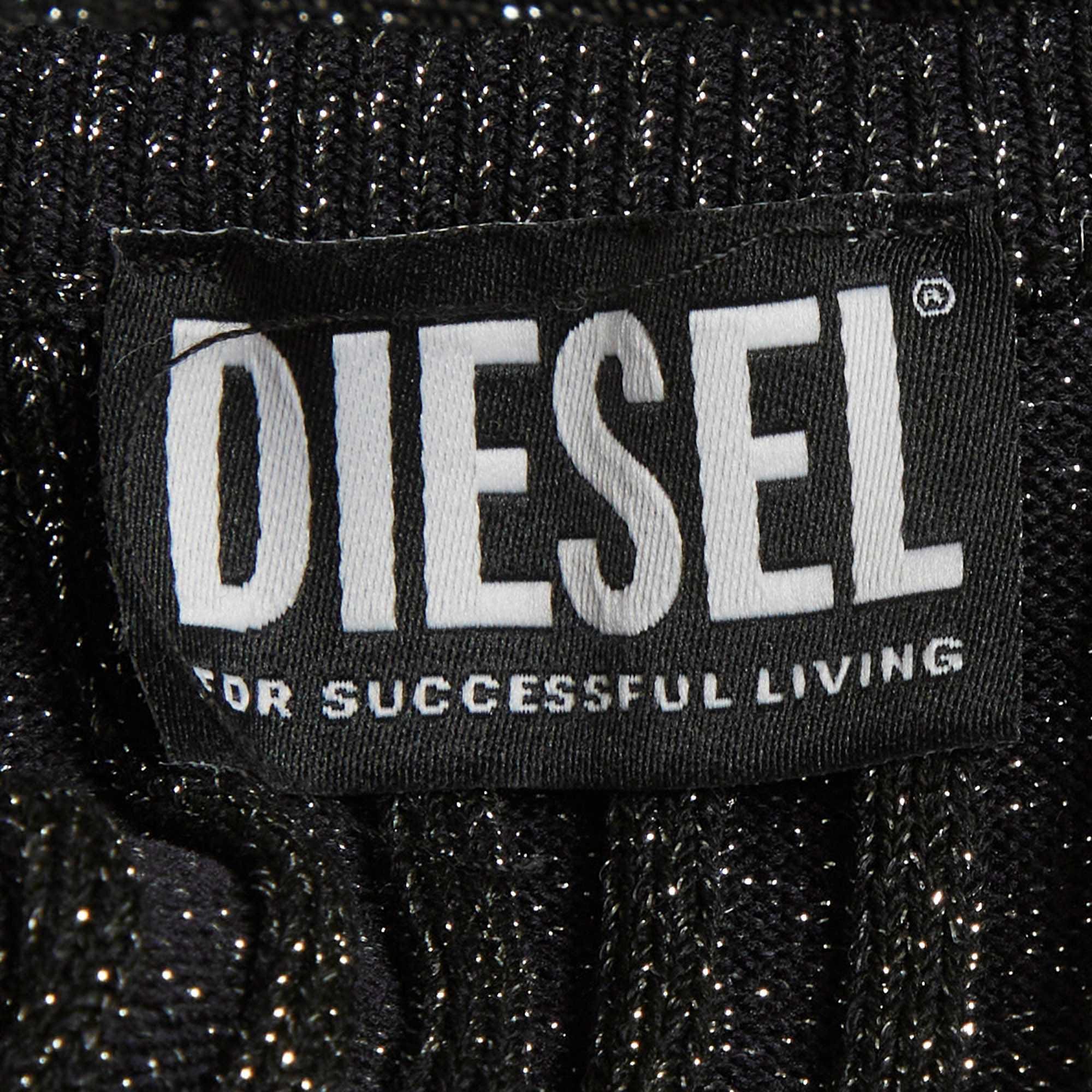 Diesel Black Lurex Knit Logo Detail Tube Top