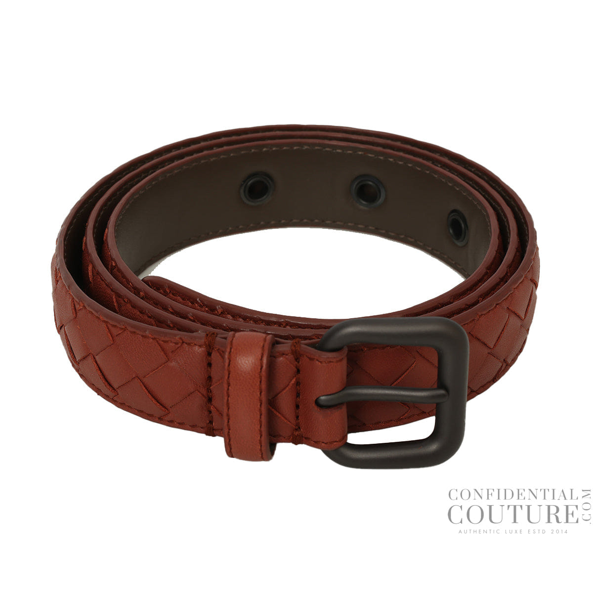Bottega Veneta Brick Intrecciato Leather Belt 36