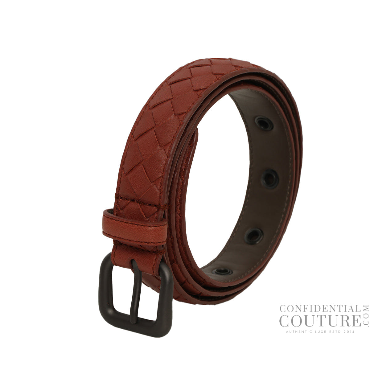 Bottega Veneta Brick Intrecciato Leather Belt 36