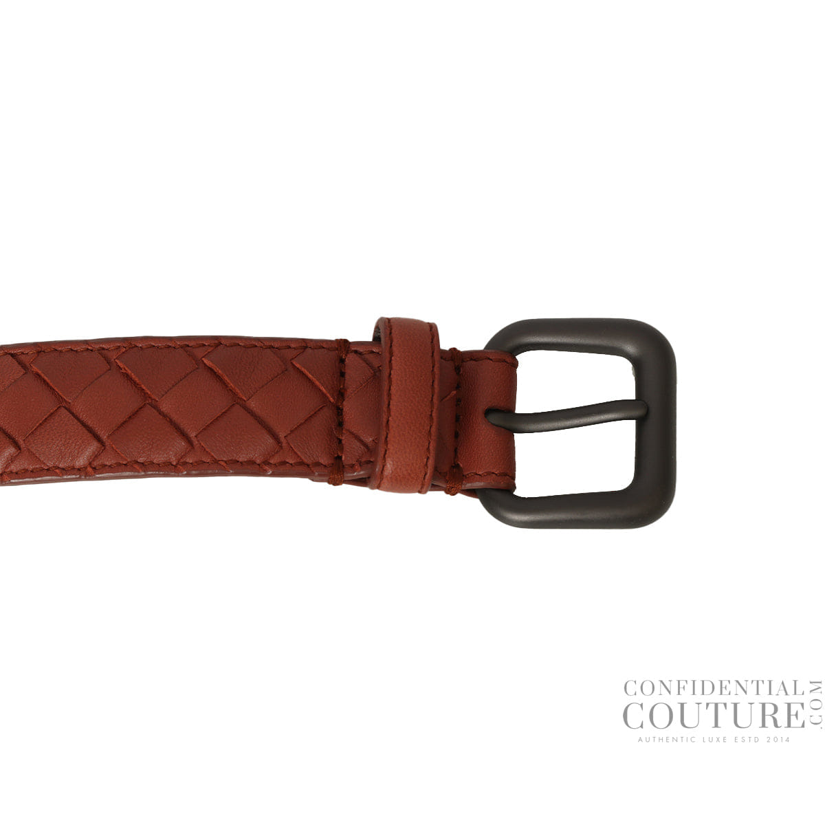 Bottega Veneta Brick Intrecciato Leather Belt 36