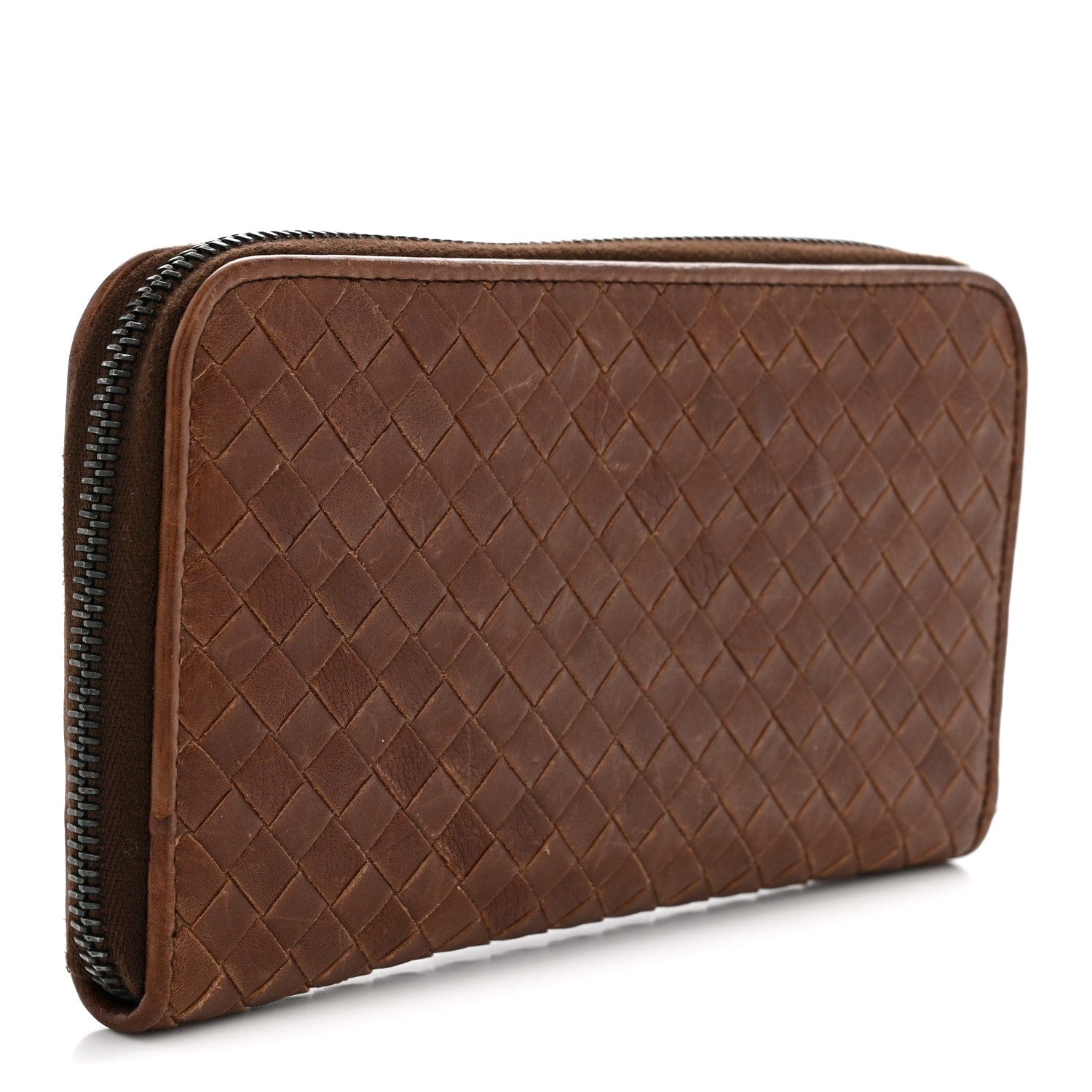 Bottega Veneta Nappa Intrecciato Zip Around Wallet Brown