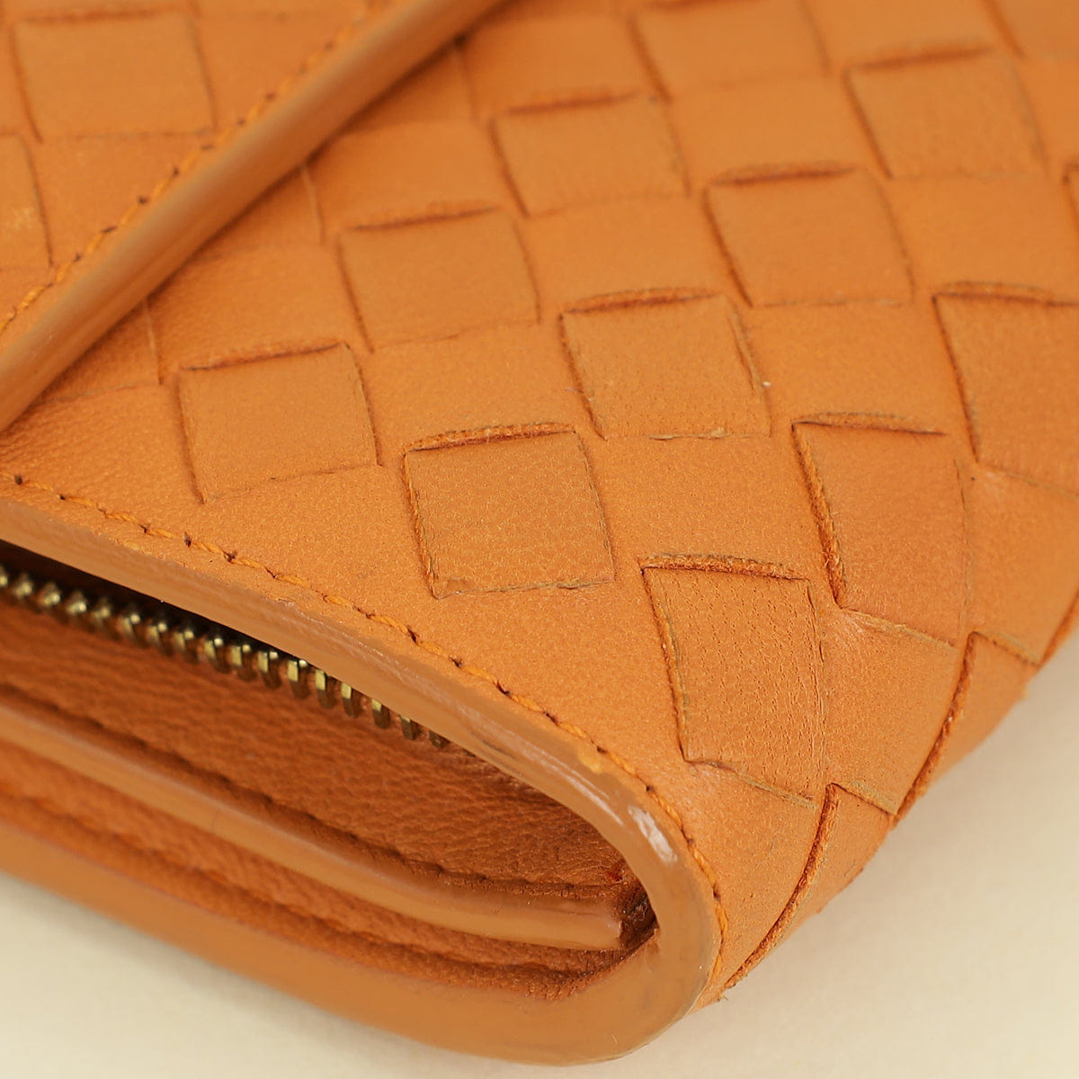 Bottega Veneta Orange Intrecciato Leather Flap Continental Wallet