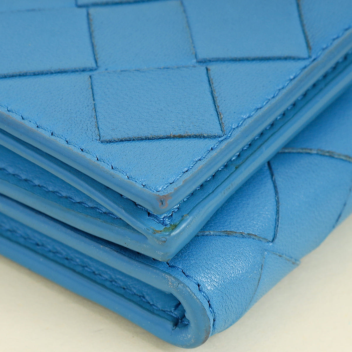 Bottega Veneta Blue Porridge Small Tri - Fold Zip Wallet