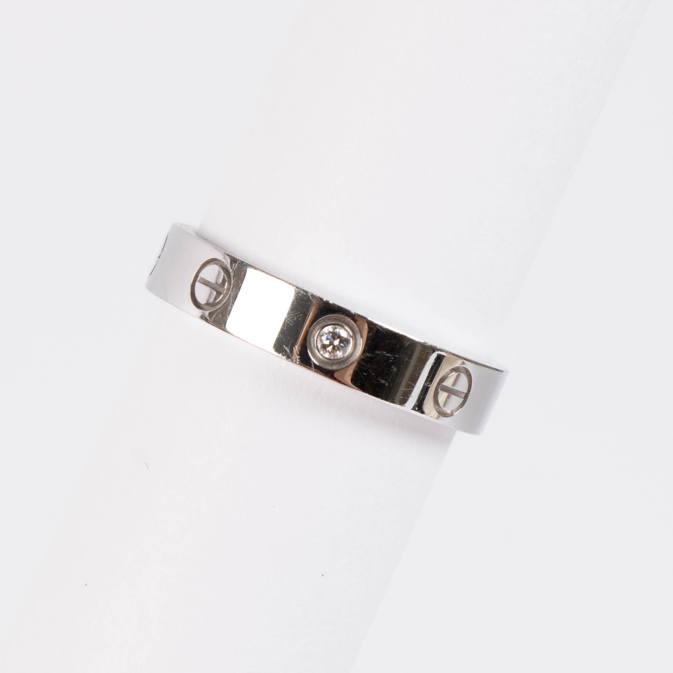 Cartier White Gold LOVE Ring Small Model 1 Diamond - Size 56