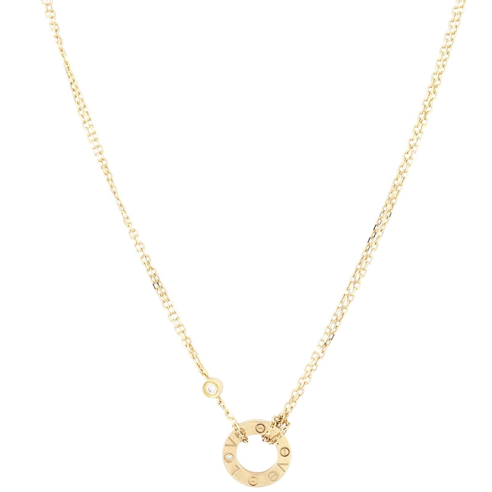 Cartier Love Pendant Two Diamond 18k Yellow Gold Necklace