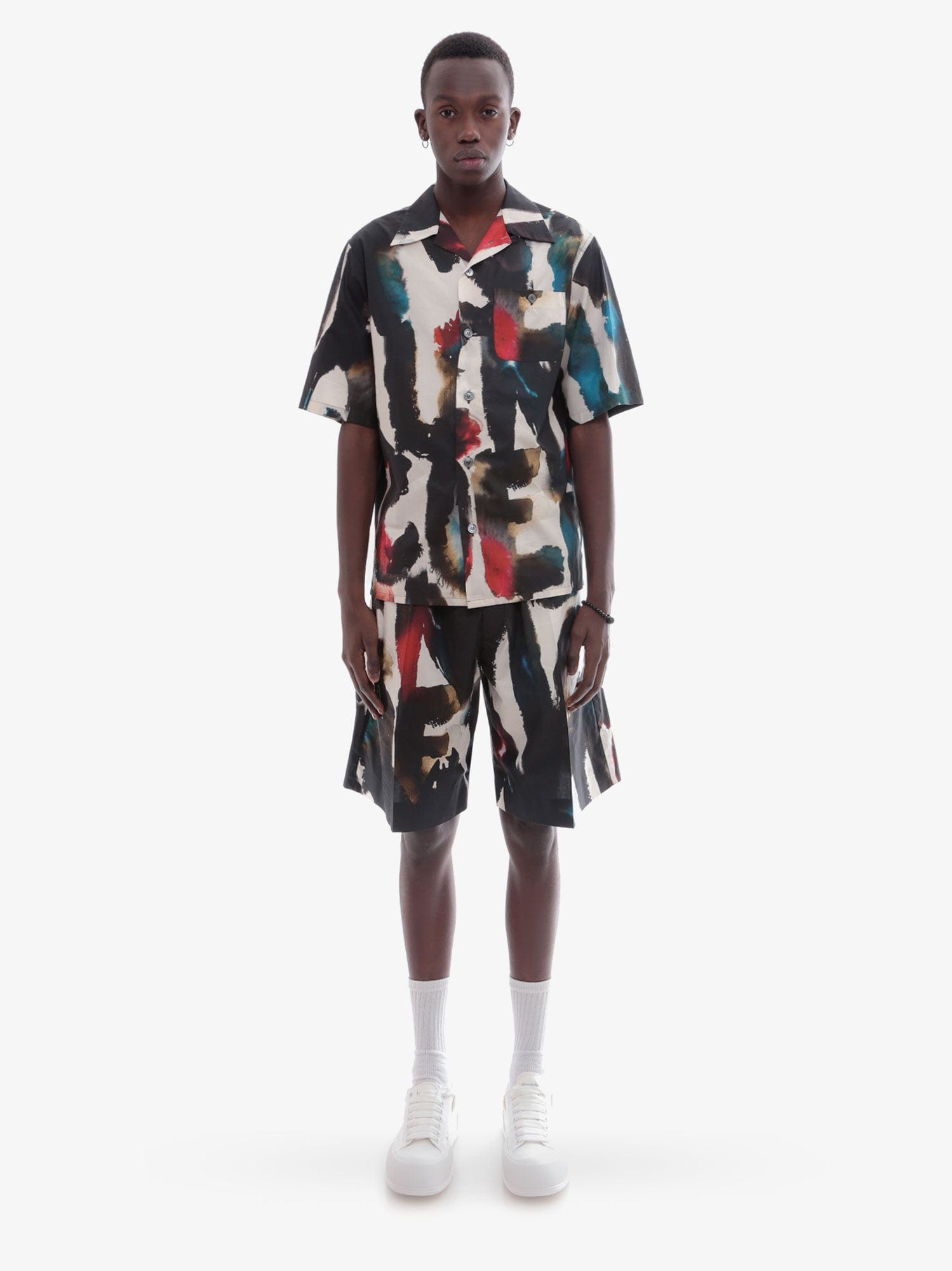 Alexander McQueen Cotton bermuda shorts with all - over graffiti acquerello print