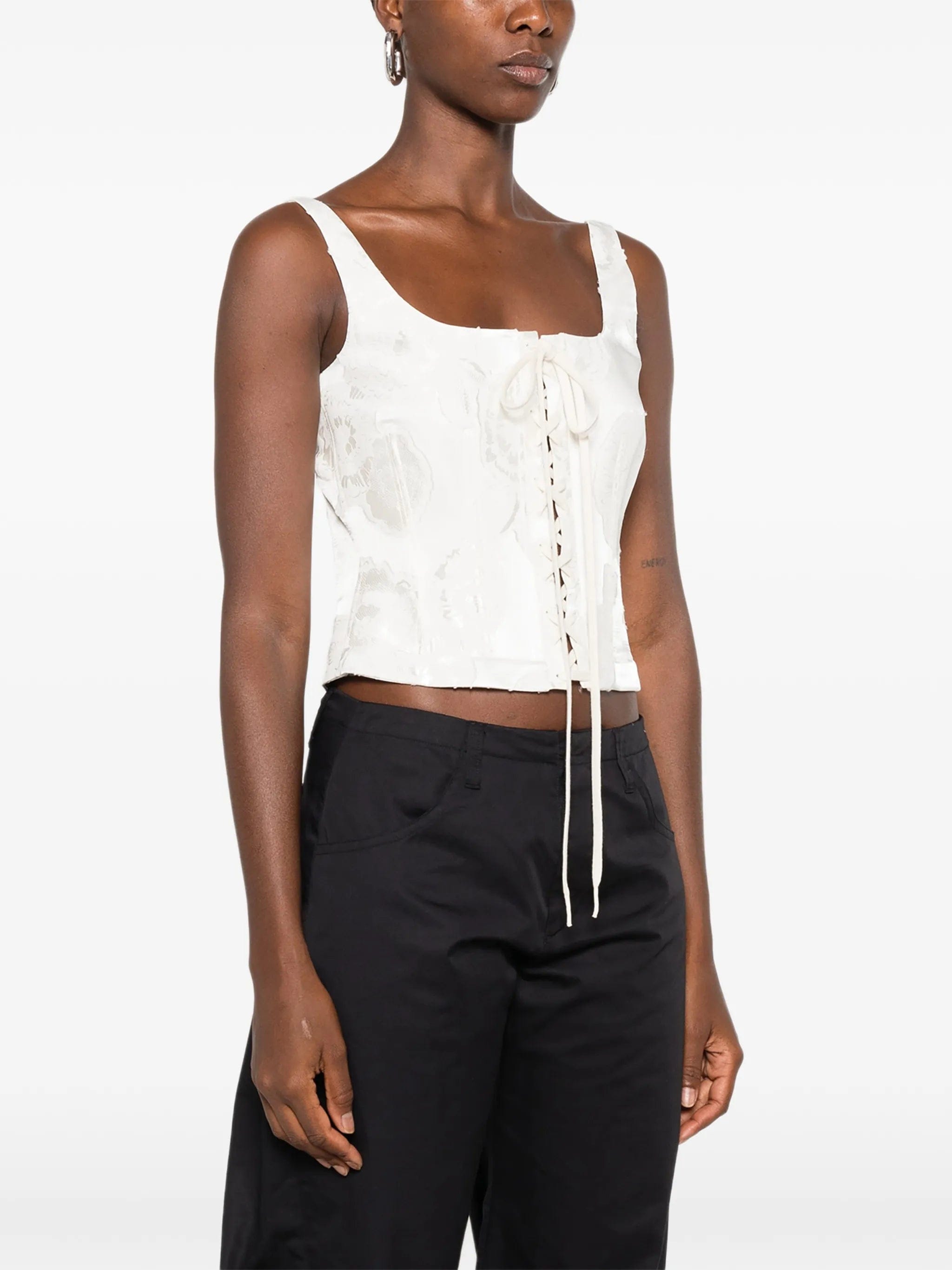 Alexander McQueen lace - up floral - jacquard top