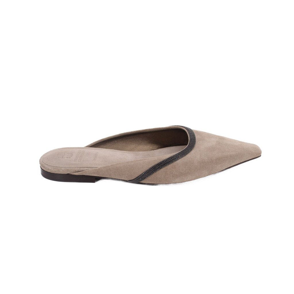 Brunello Cucinelli MONILI - TRIMMED SUEDE FLATS GRAY 37.5 EU | 7.5 US