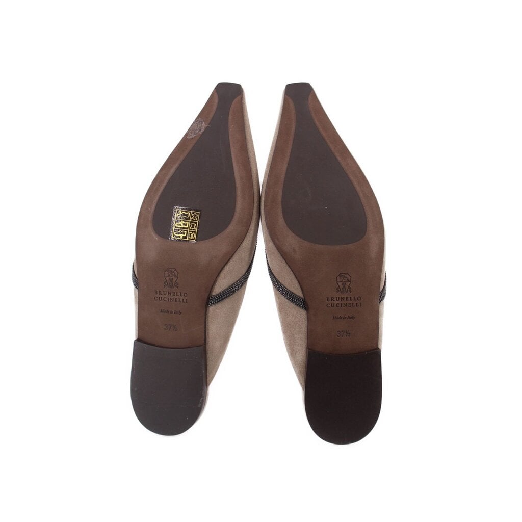Brunello Cucinelli MONILI - TRIMMED SUEDE FLATS GRAY 37.5 EU | 7.5 US