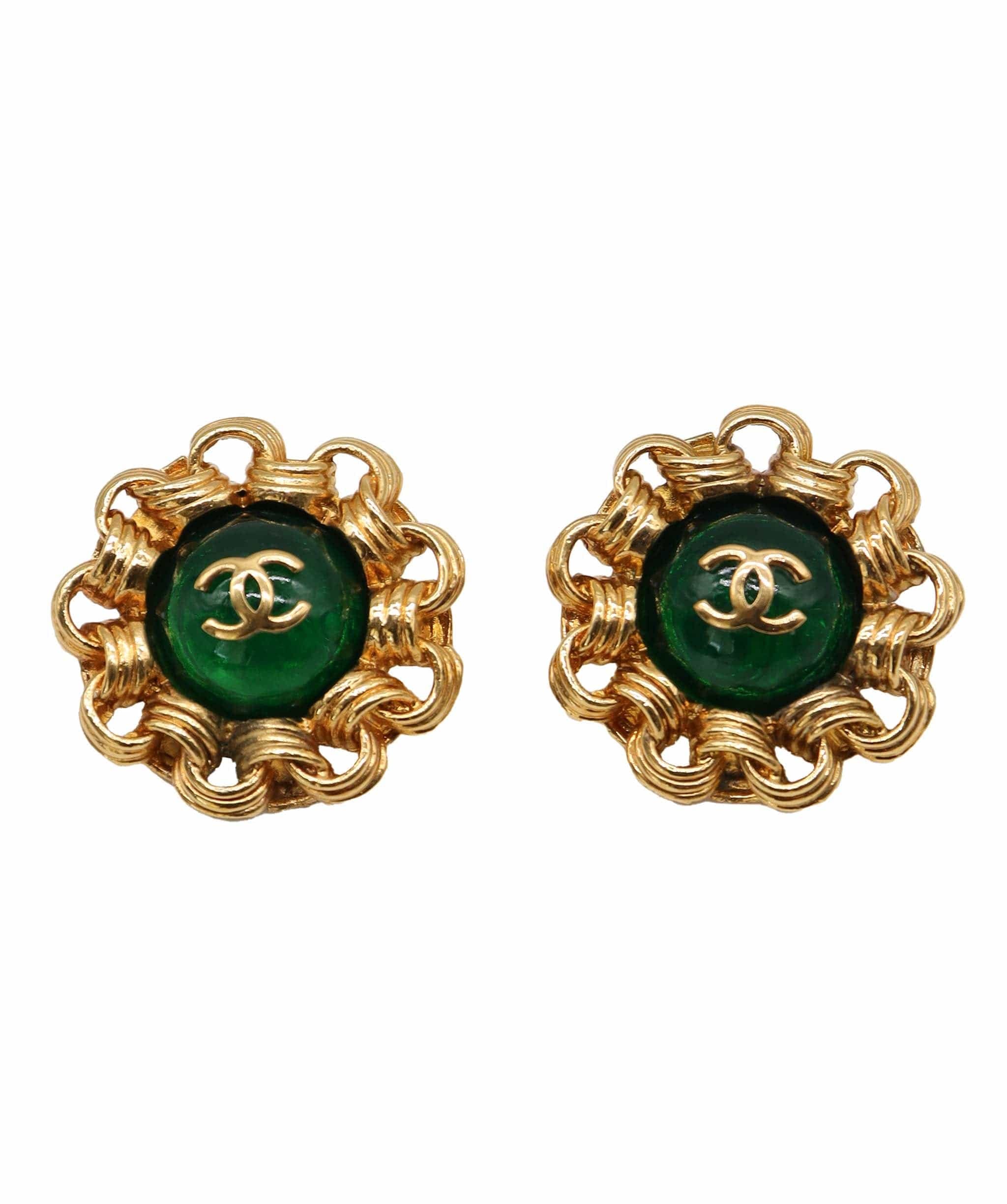 Chanel Earrings Clip On Green Gripoix DXBS1524