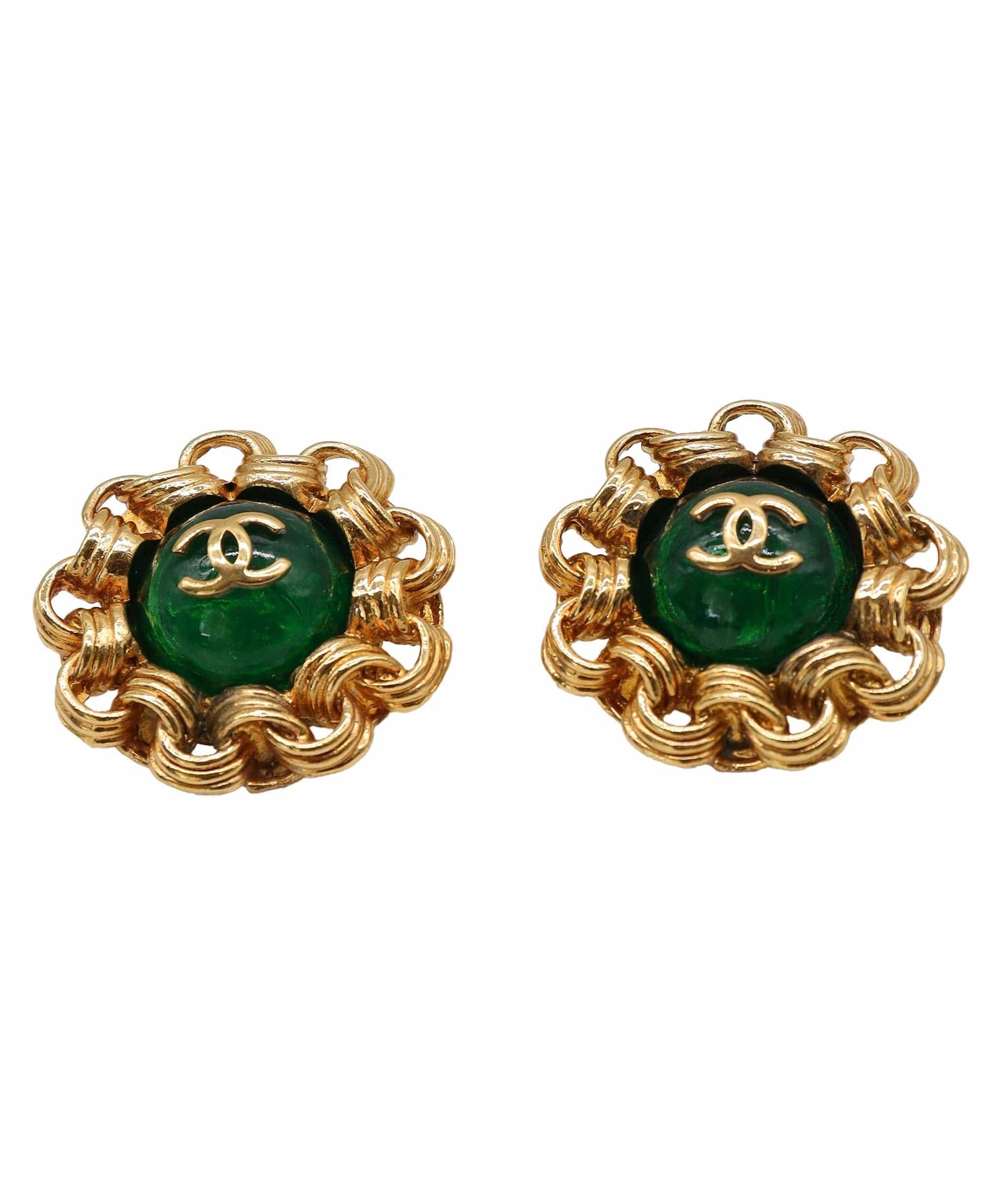 Chanel Earrings Clip On Green Gripoix DXBS1524