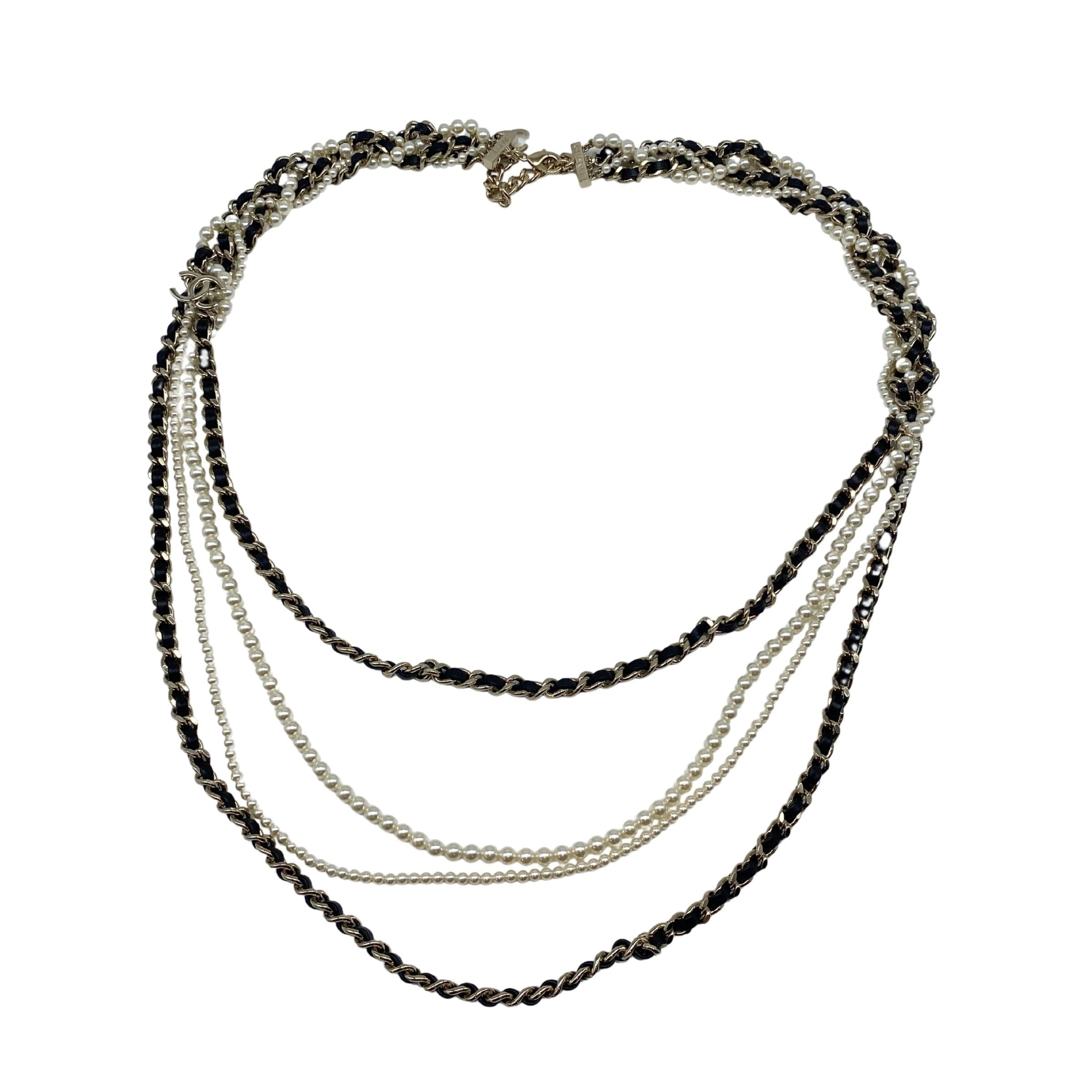 Chanel CC Logo Pearl Multi Chain Long Necklace