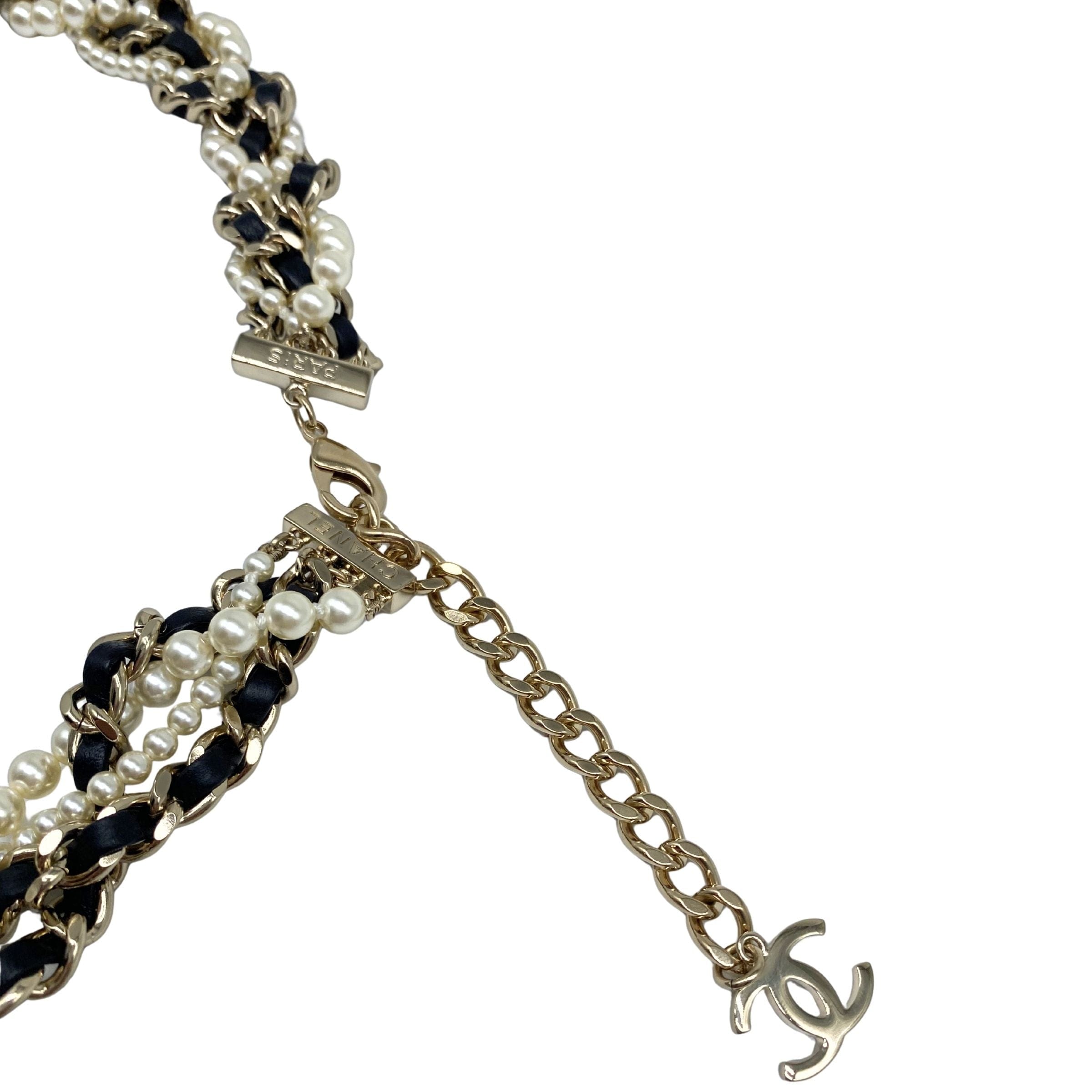 Chanel CC Logo Pearl Multi Chain Long Necklace