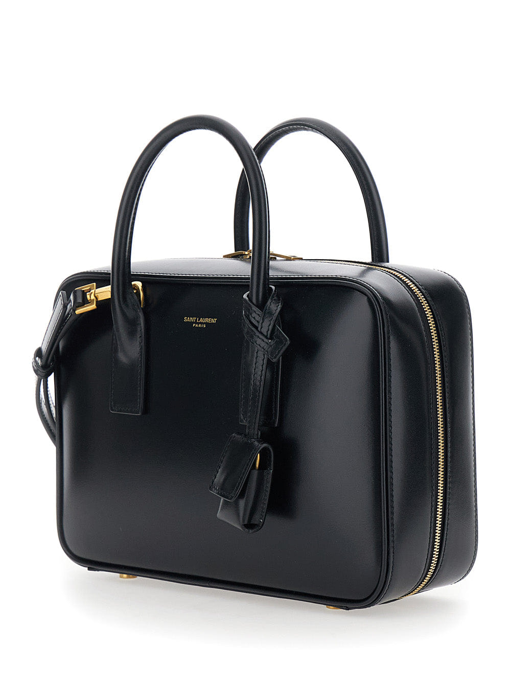 Saint Laurent Women Sac De Jour Black Handbag With Logo Lettering And Pendant Padlock Detail In Leather Woman