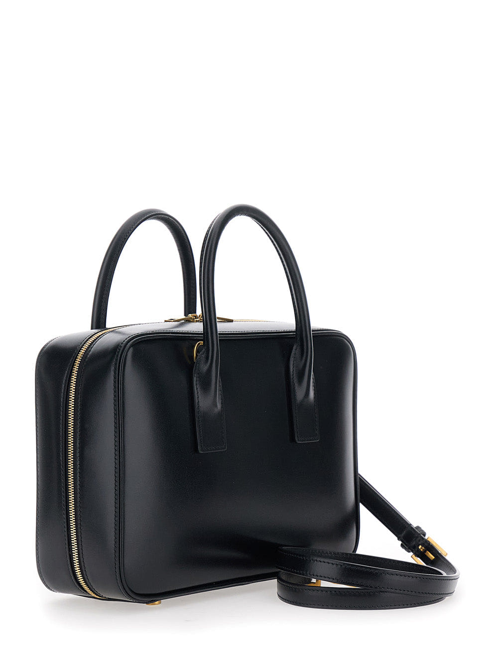 Saint Laurent Women Sac De Jour Black Handbag With Logo Lettering And Pendant Padlock Detail In Leather Woman