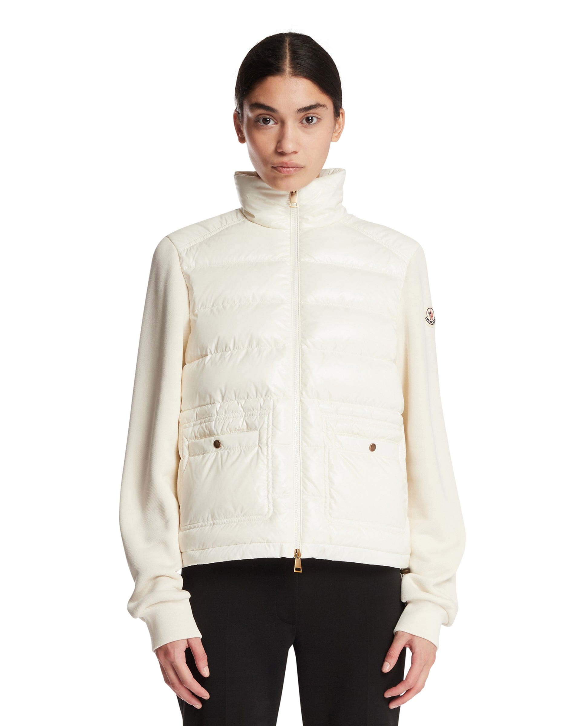 Moncler Felpa Con Zip In Cotone E Nylon Bianca