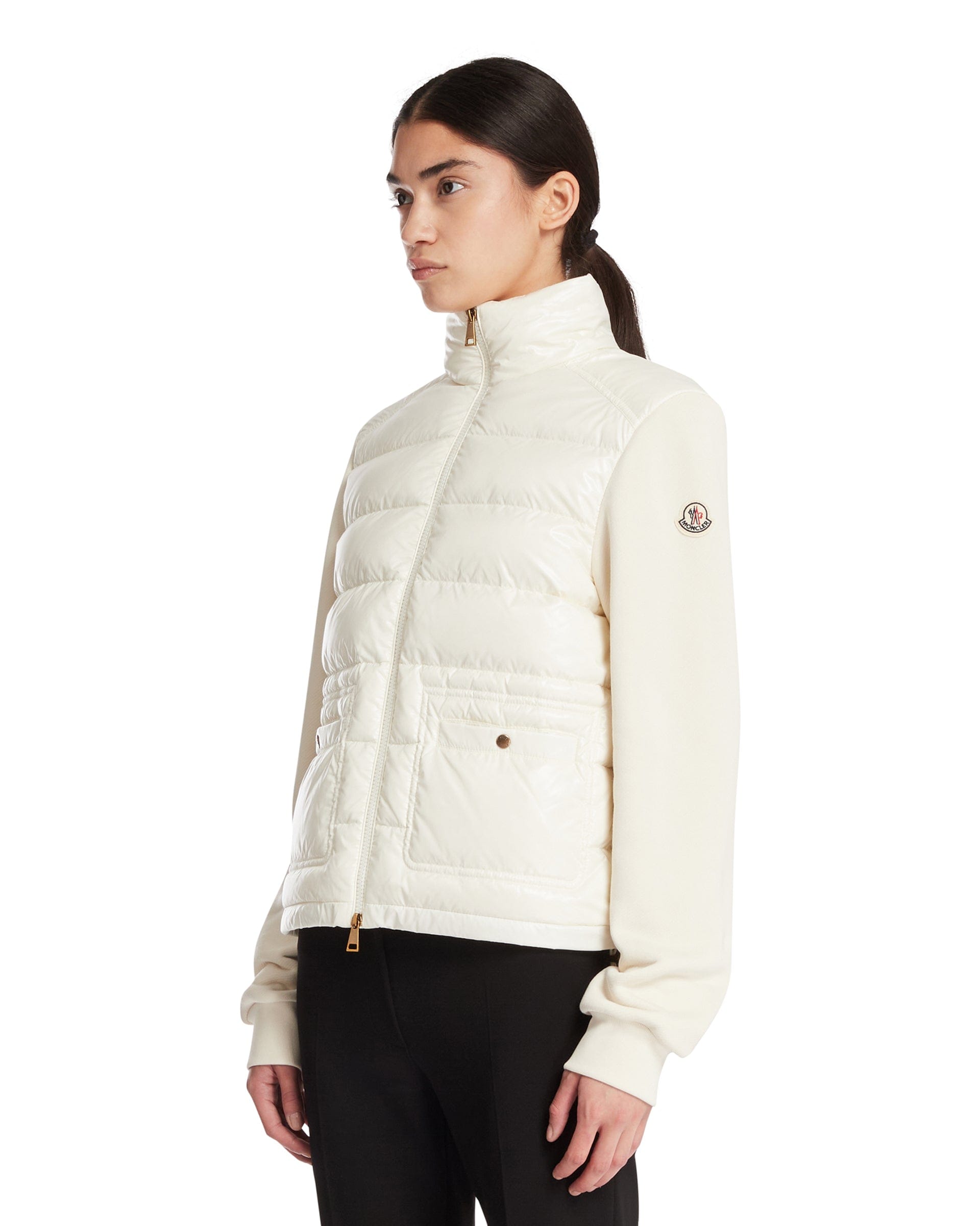 Moncler Felpa Con Zip In Cotone E Nylon Bianca