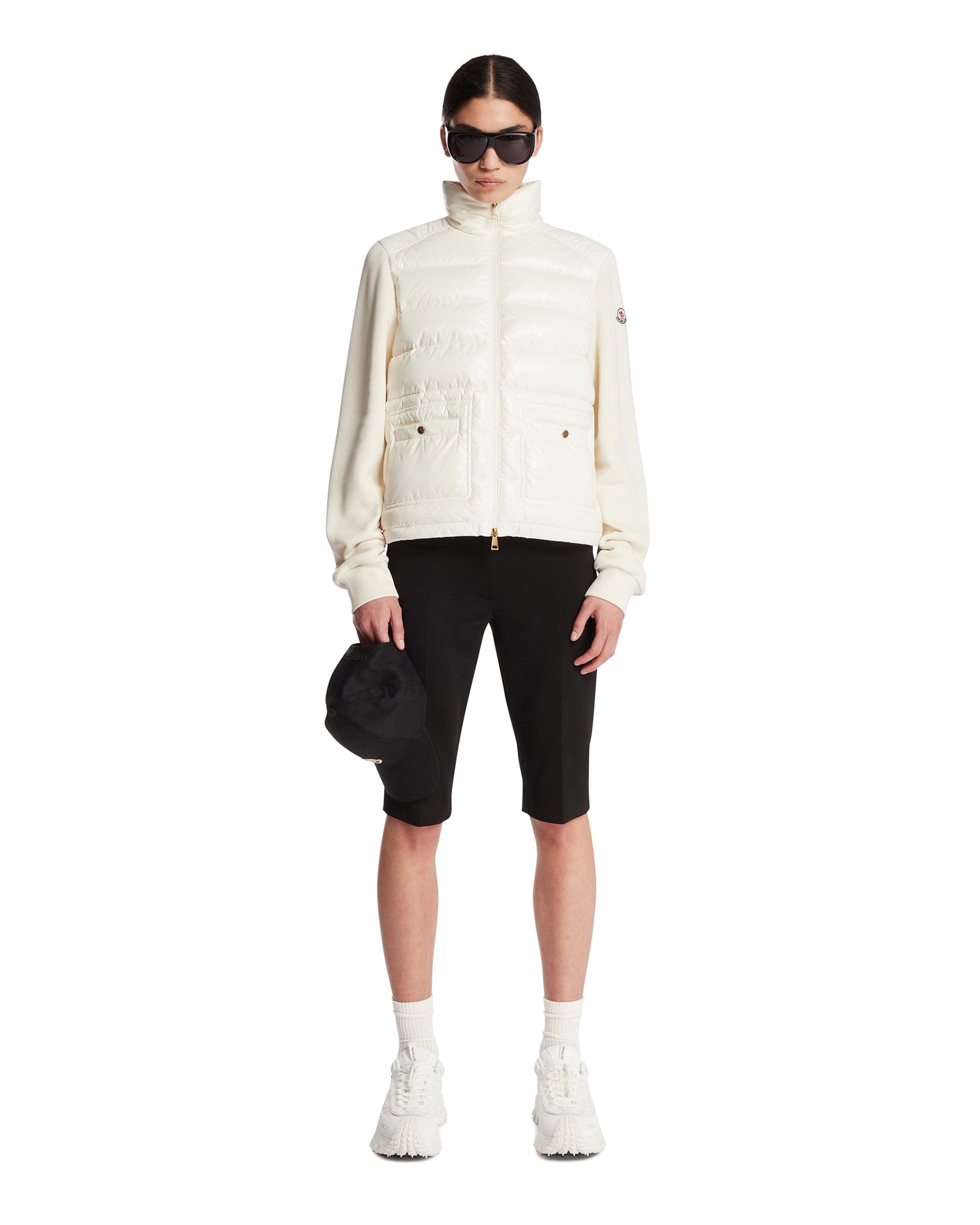 Moncler Felpa Con Zip In Cotone E Nylon Bianca