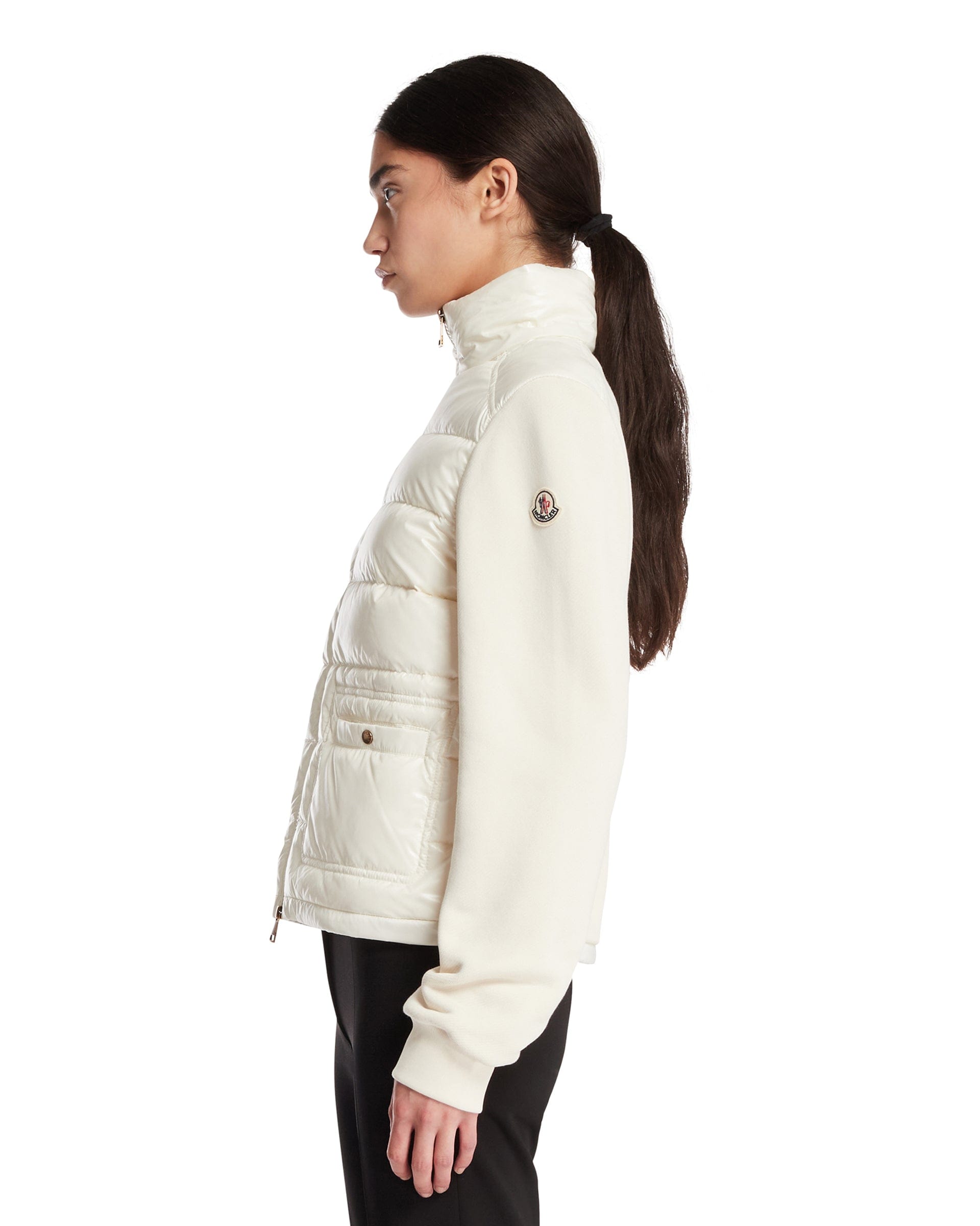 Moncler Felpa Con Zip In Cotone E Nylon Bianca